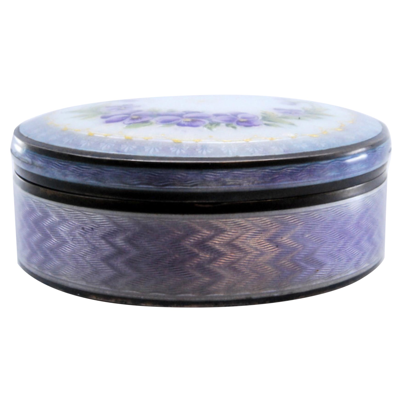 Schmuckkästchen aus emailliertem Silber mit floralen Motiven und goldener Innenausstattung mit abnehmbarem Deckel im Angebot