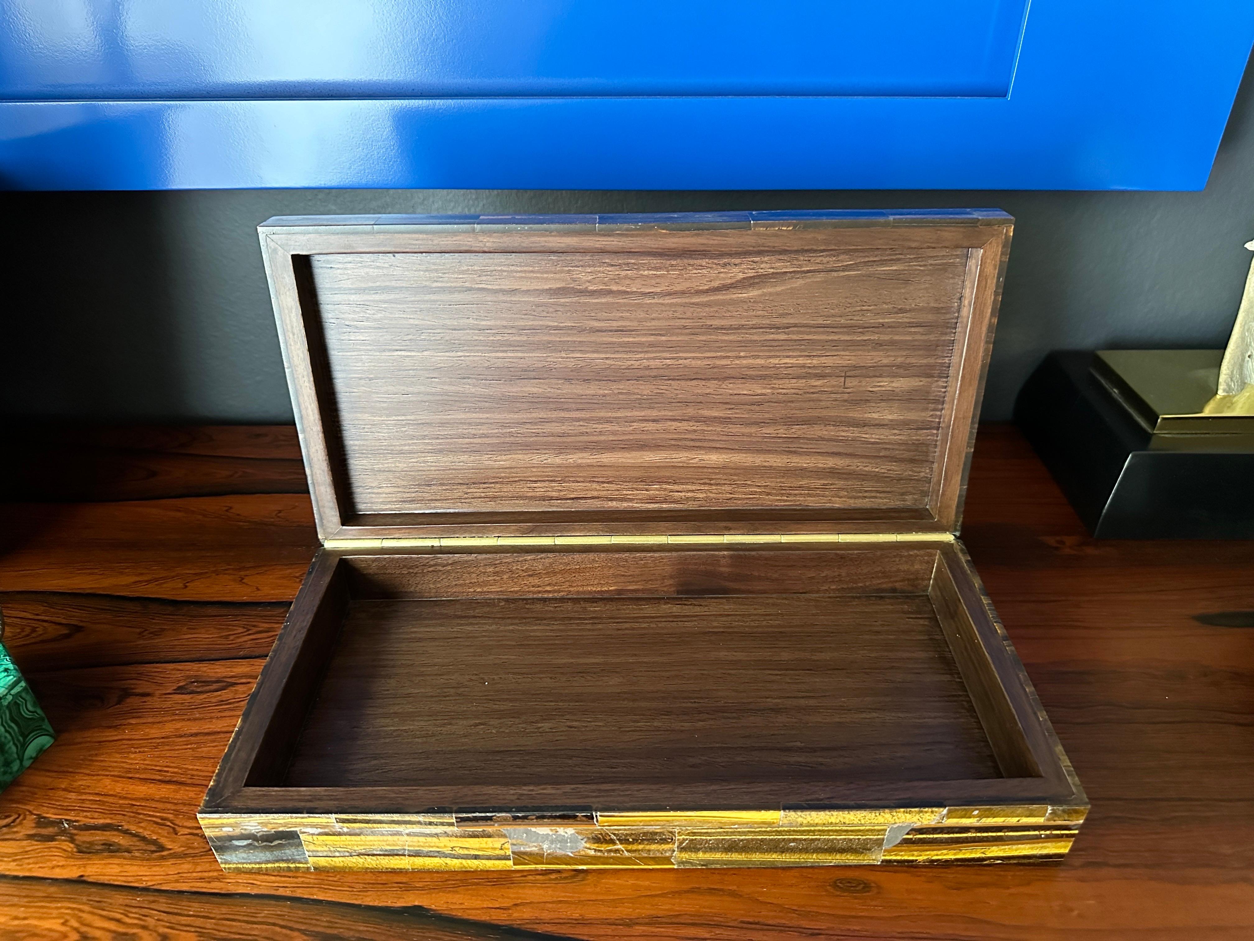 Hollywood Regency Jewelry Box in Exotic Tigers Eye For Sale