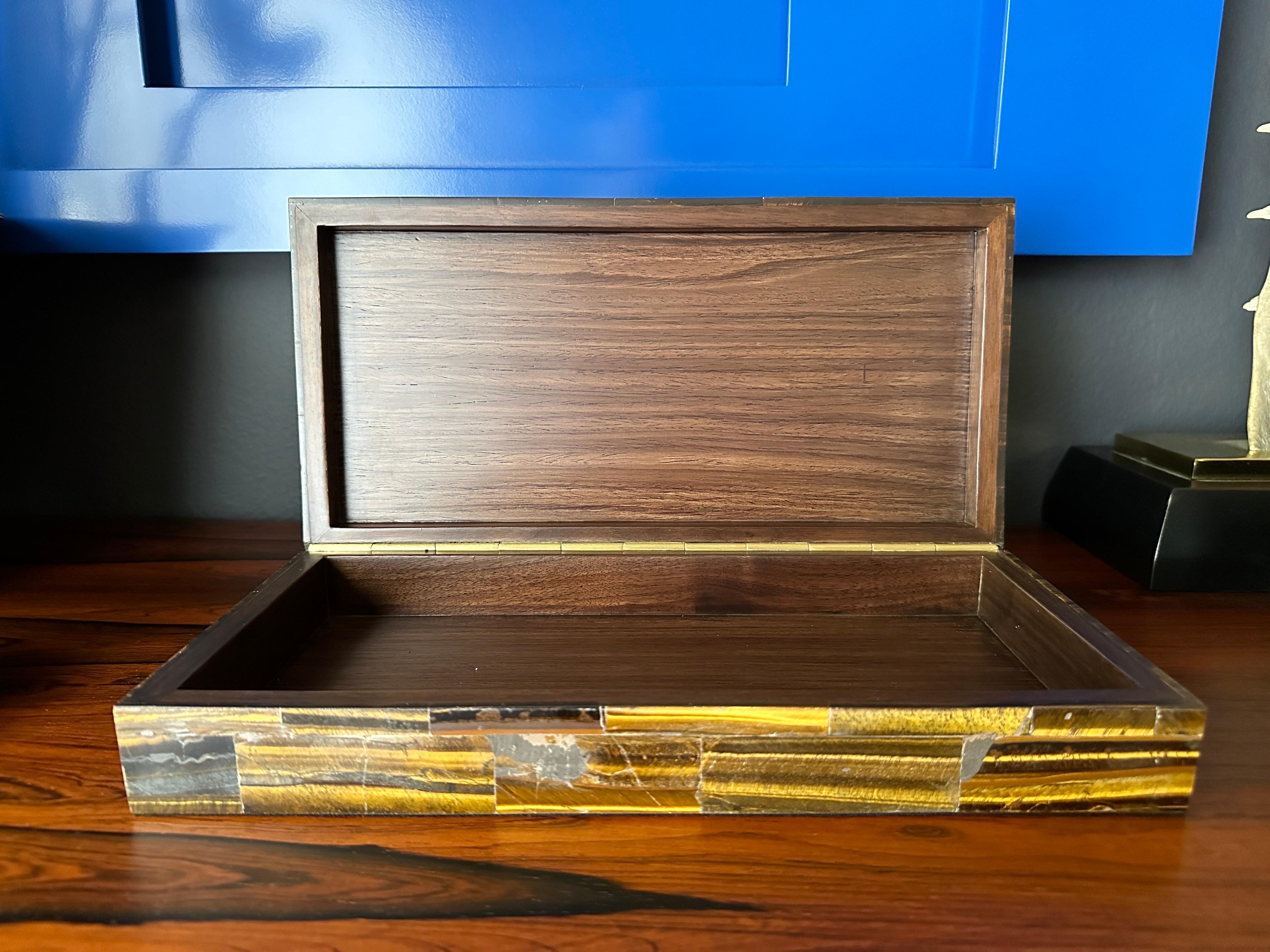 Indian Jewelry Box in Exotic Tigers Eye For Sale