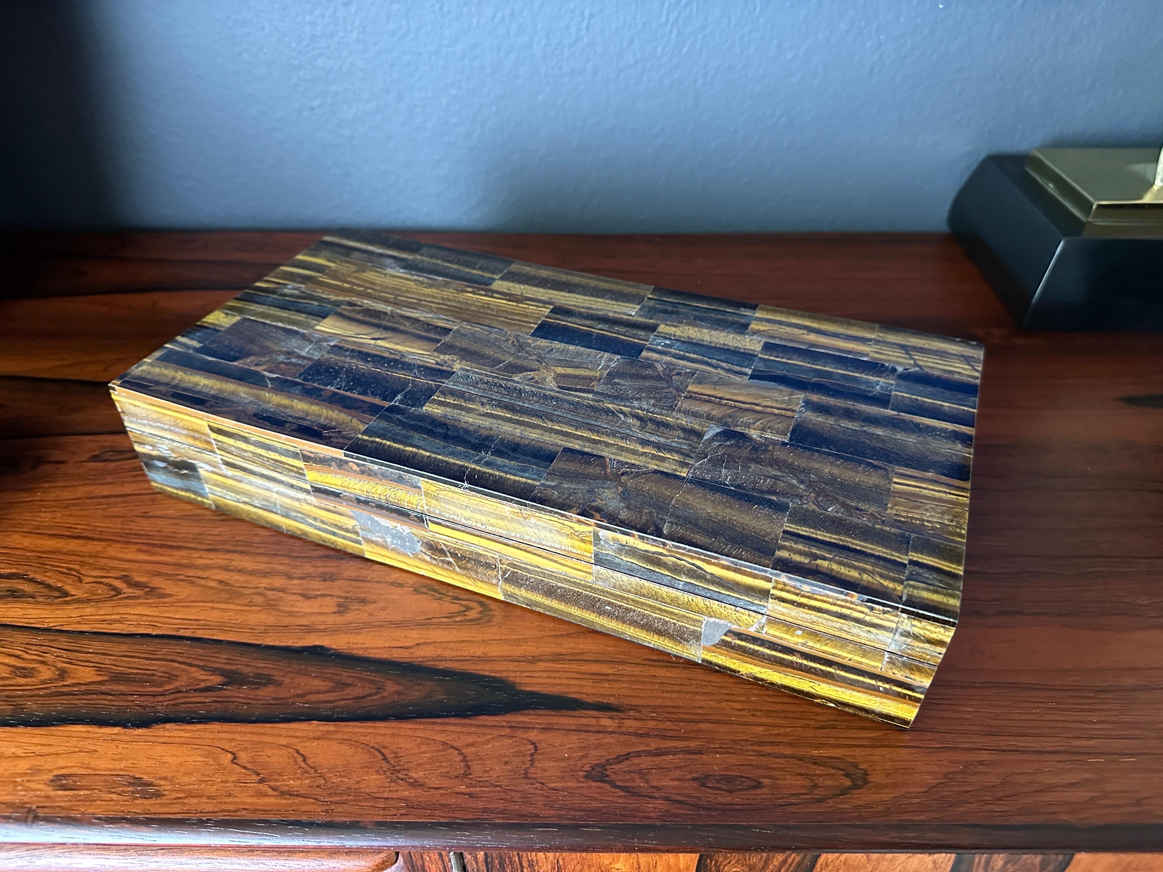 Polished Jewelry Box in Exotic Tigers Eye For Sale