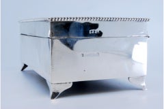 Jewelry box, in guilloche silver w/ a monogram card & pearl trim around the edge