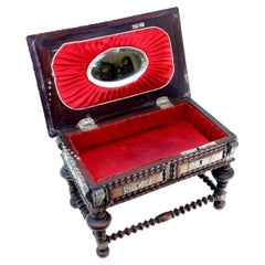 Jewelry box, in rosewood, table-shaped, w/ trembles, turned, silver applications