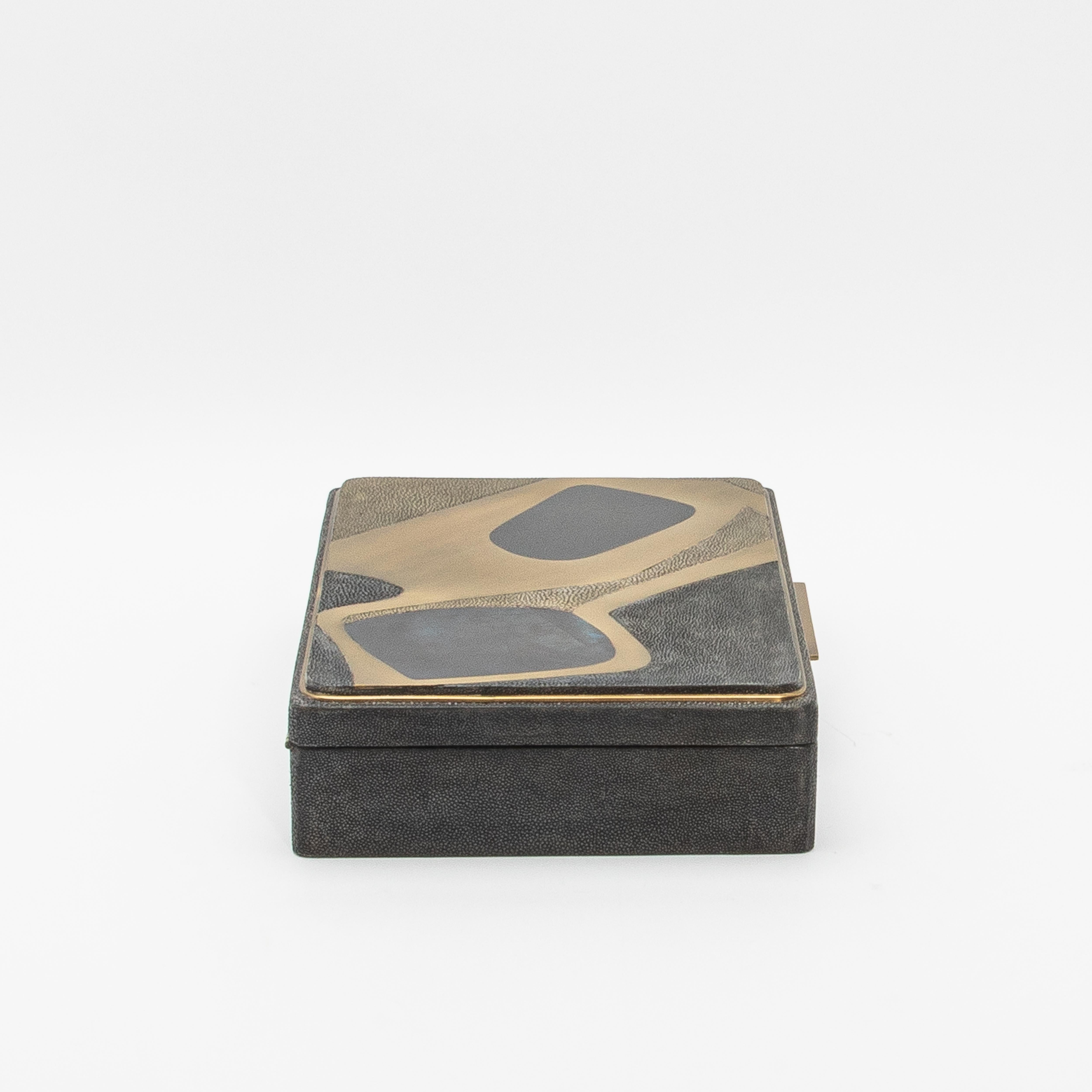 Philippine Jewelry Box in Shagreen with Mother of Pearl and Brass Details by R&Y Augousti For Sale