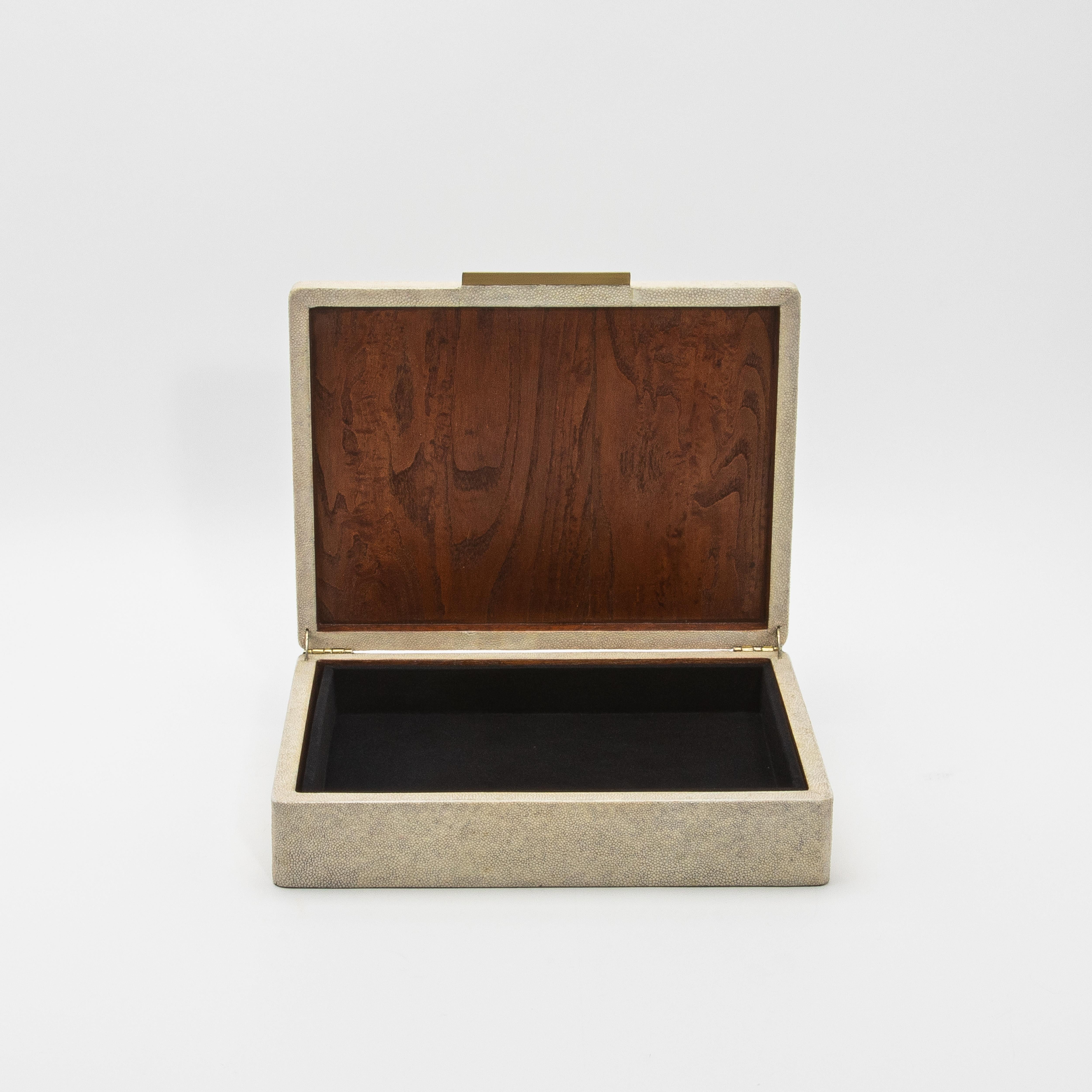 Jewelry Box in Shagreen with Mother of Pearl and Brass Details by R&Y Augousti In New Condition For Sale In West Hollywood, CA