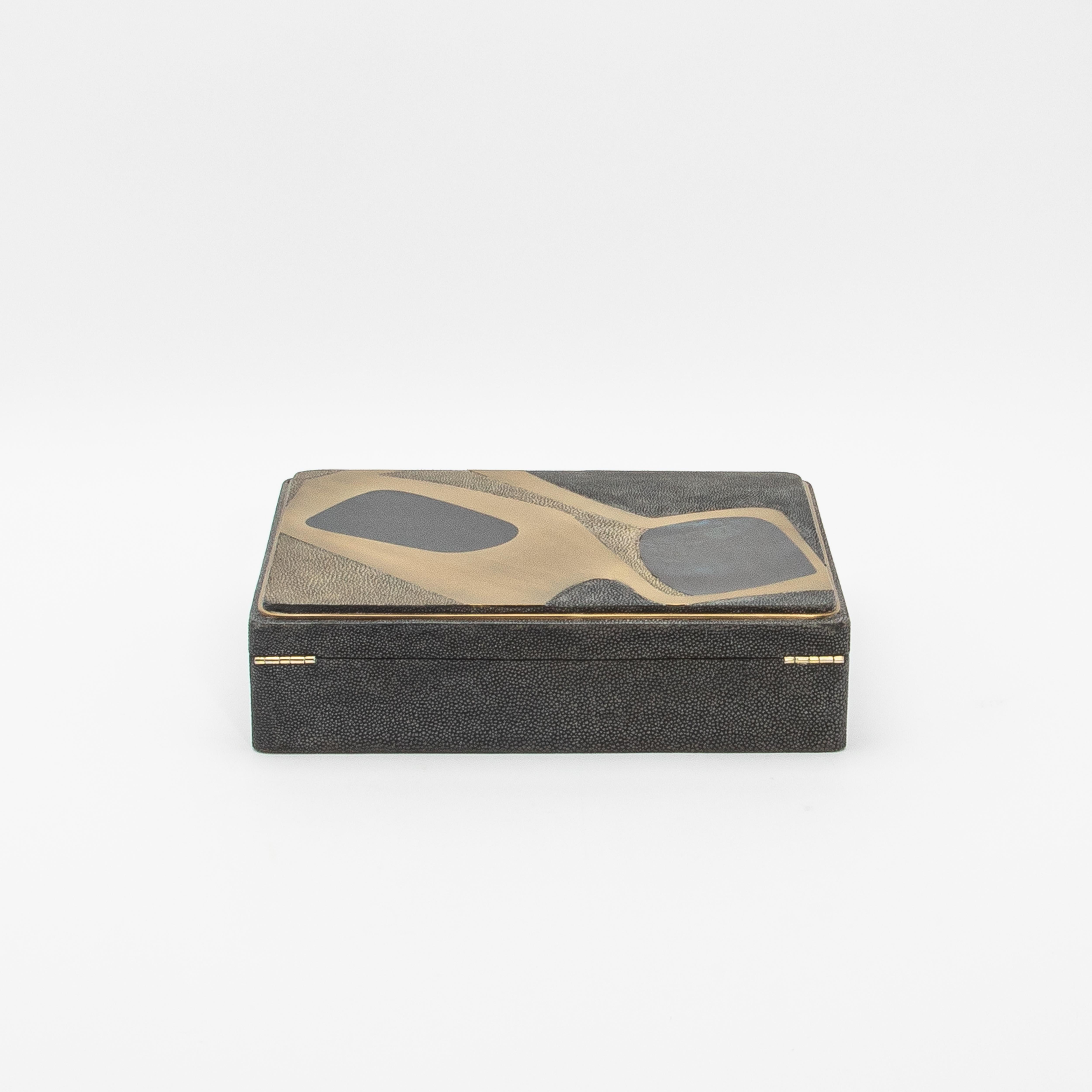 Jewelry Box in Shagreen with Mother of Pearl and Brass Details by R&Y Augousti In New Condition For Sale In West Hollywood, CA