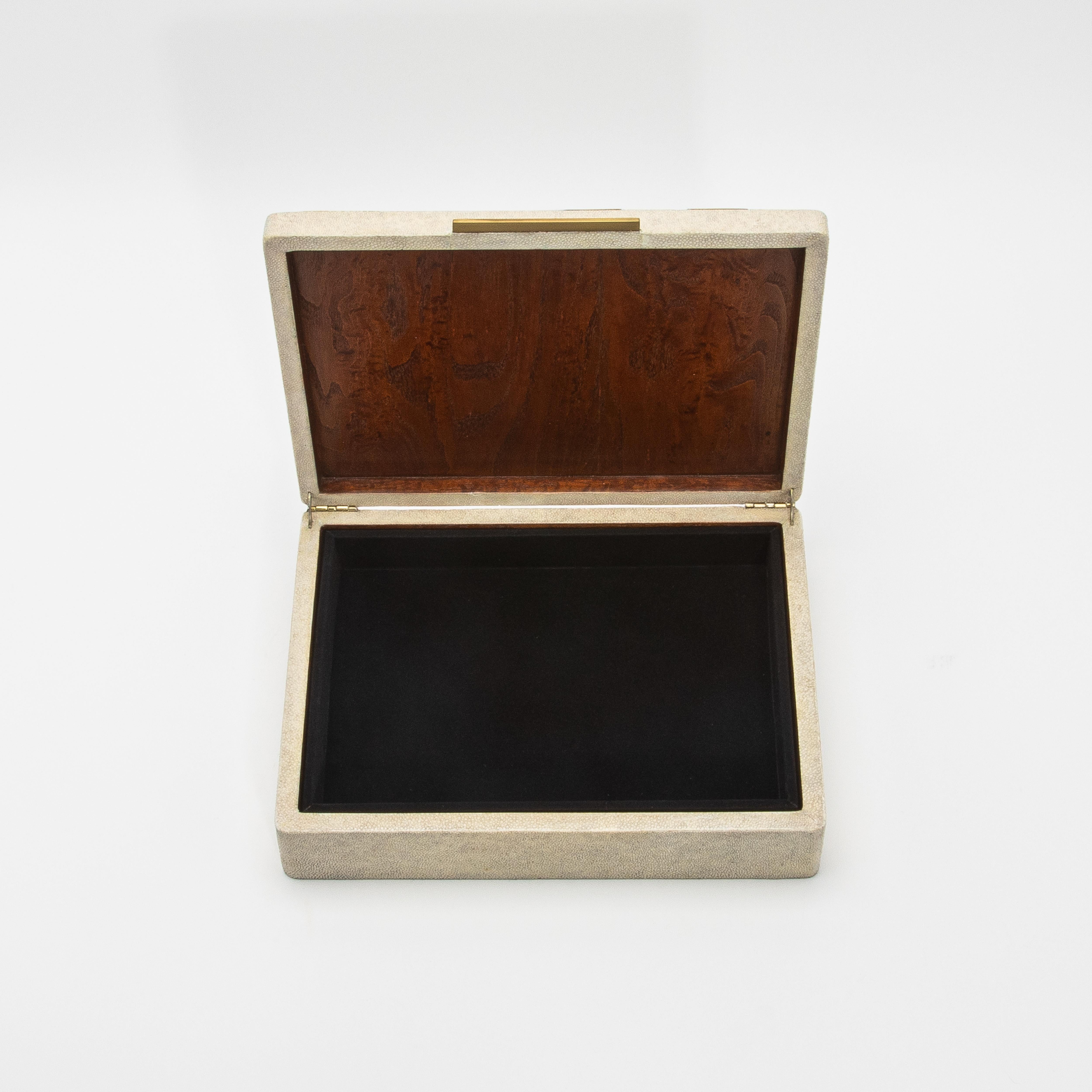 Jewelry Box in Shagreen with Mother of Pearl and Brass Details by R&Y Augousti For Sale 2
