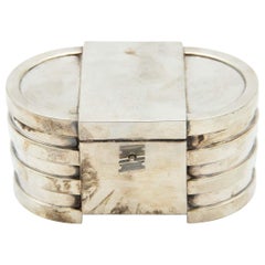 Jewelry box, in smooth silver, elliptical shape