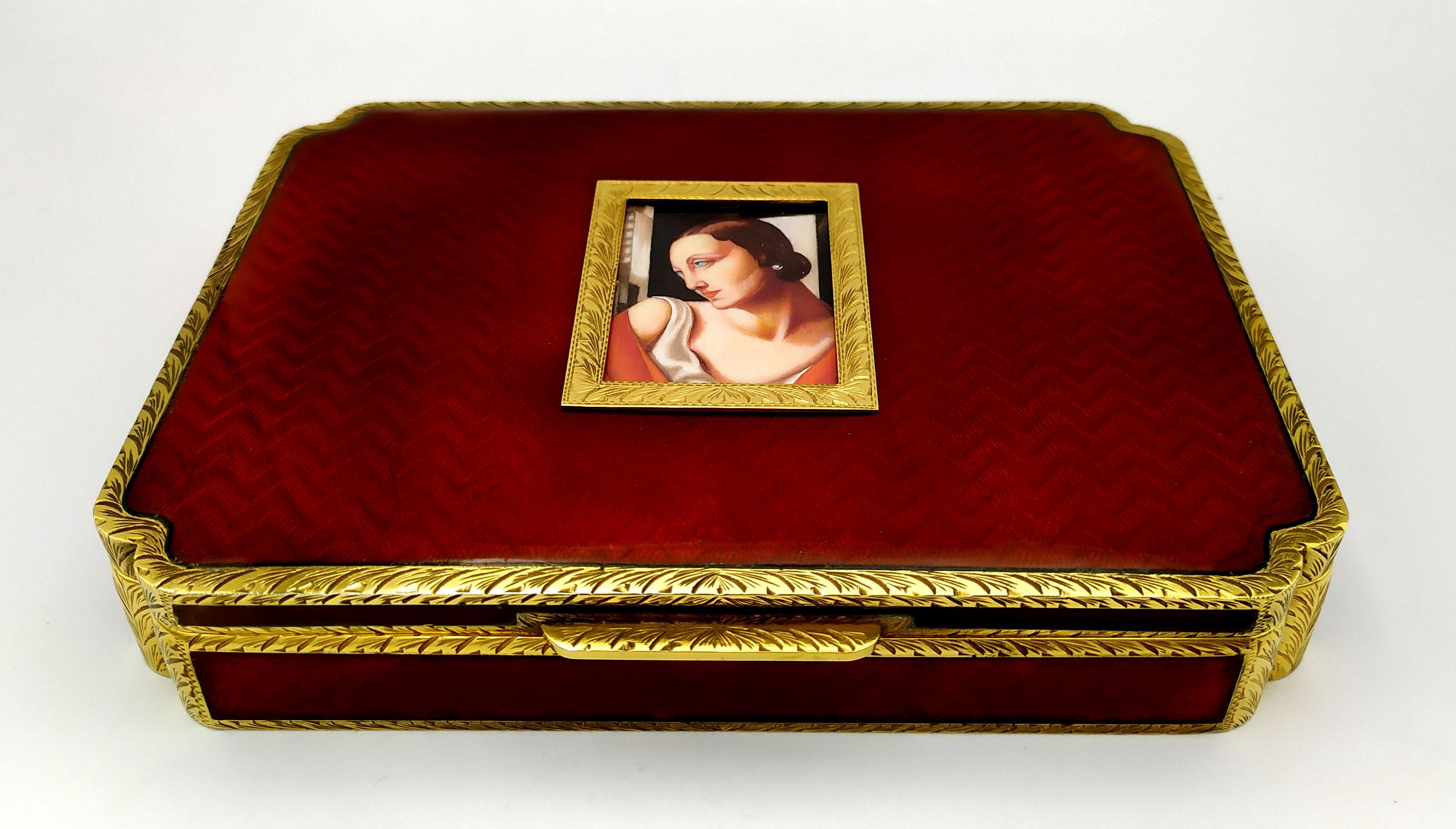 Late 20th Century Jewelry box inward corners miniature hand painted Sterling Silver Salimbeni For Sale