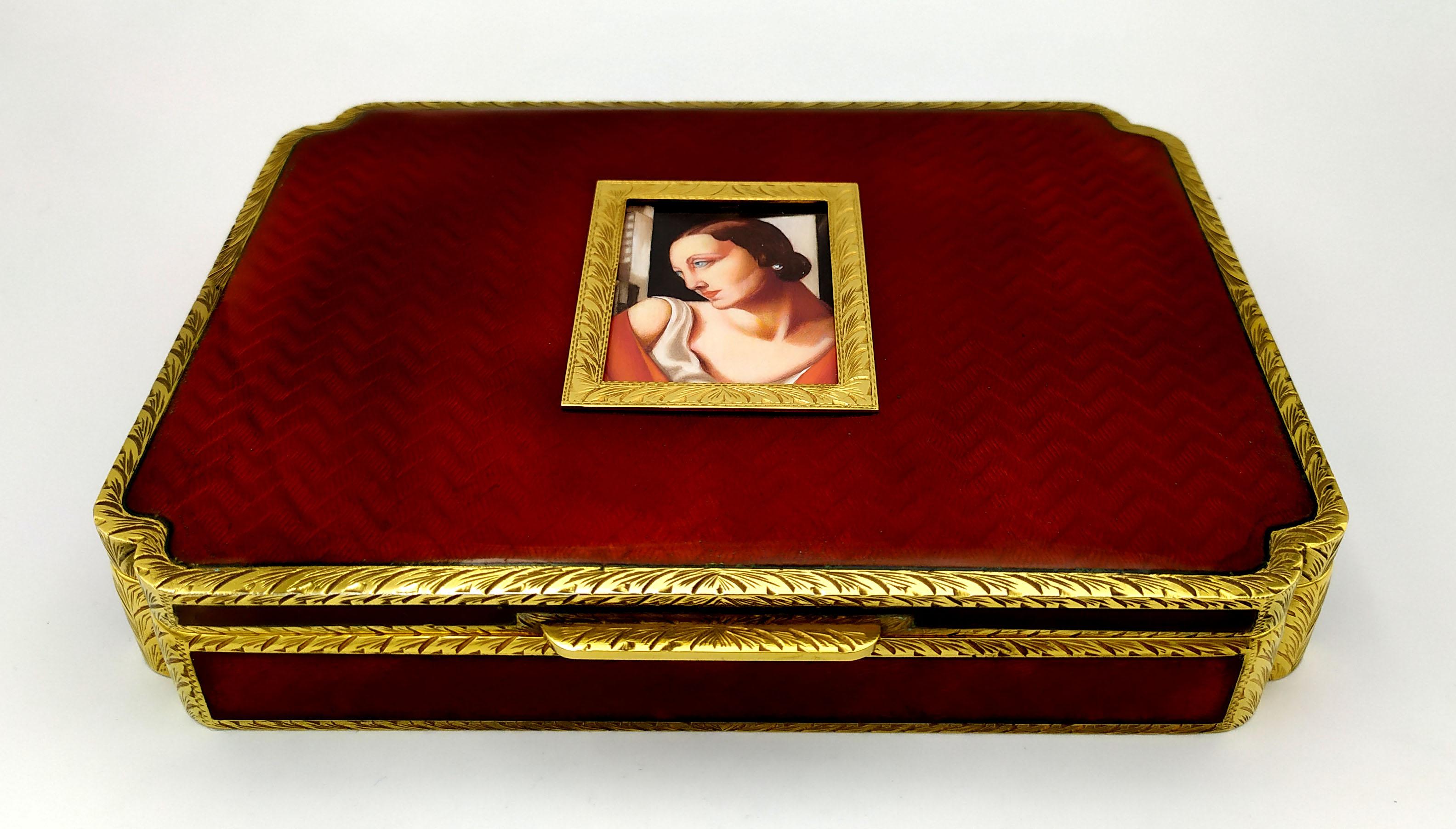 Joyero esquinas hacia dentro miniatura pintado a mano Plata de Ley Salimbeni finales del siglo XX en venta