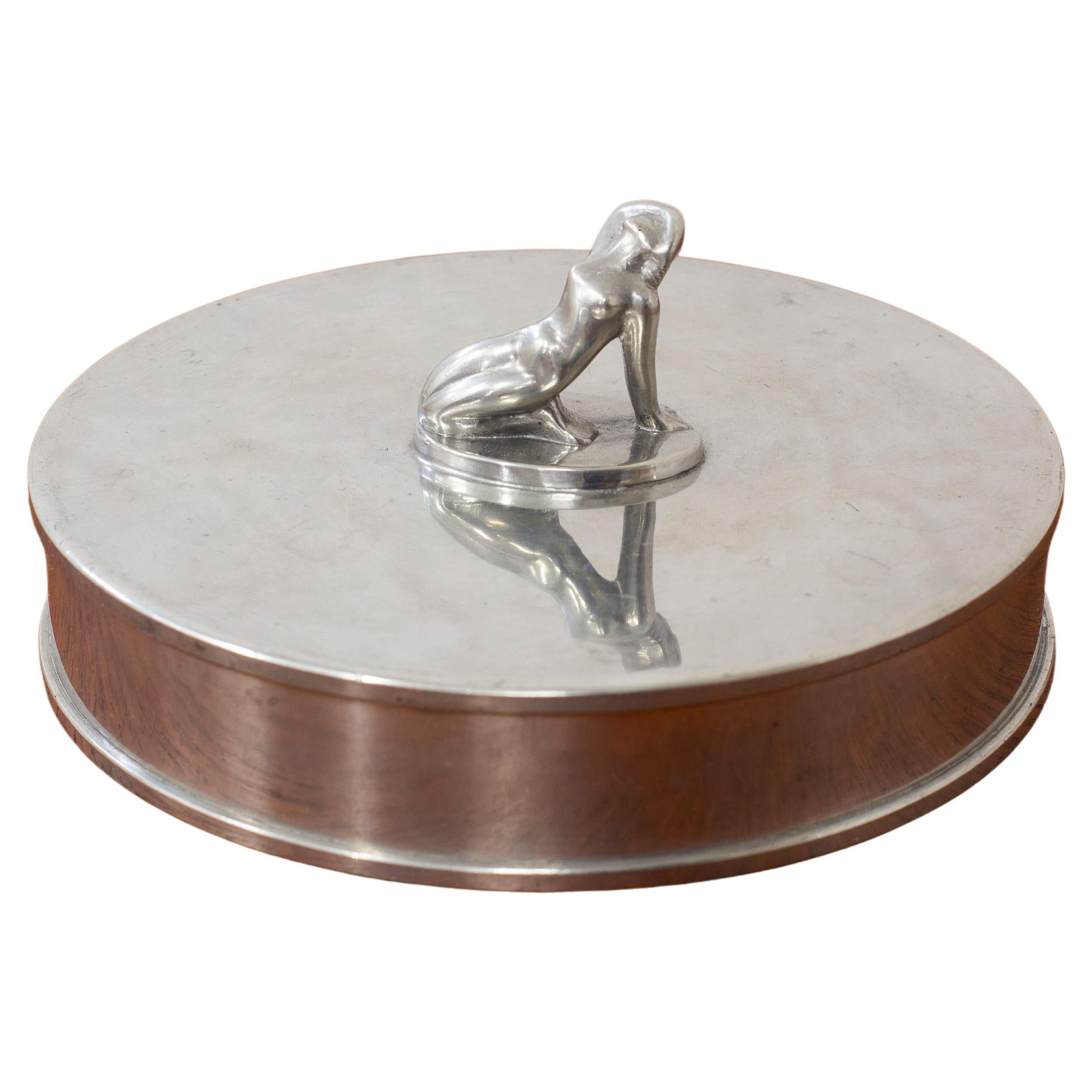 Jewelry Box with Nude Nymph Handle in Pewter, GAB Sweden 1934
