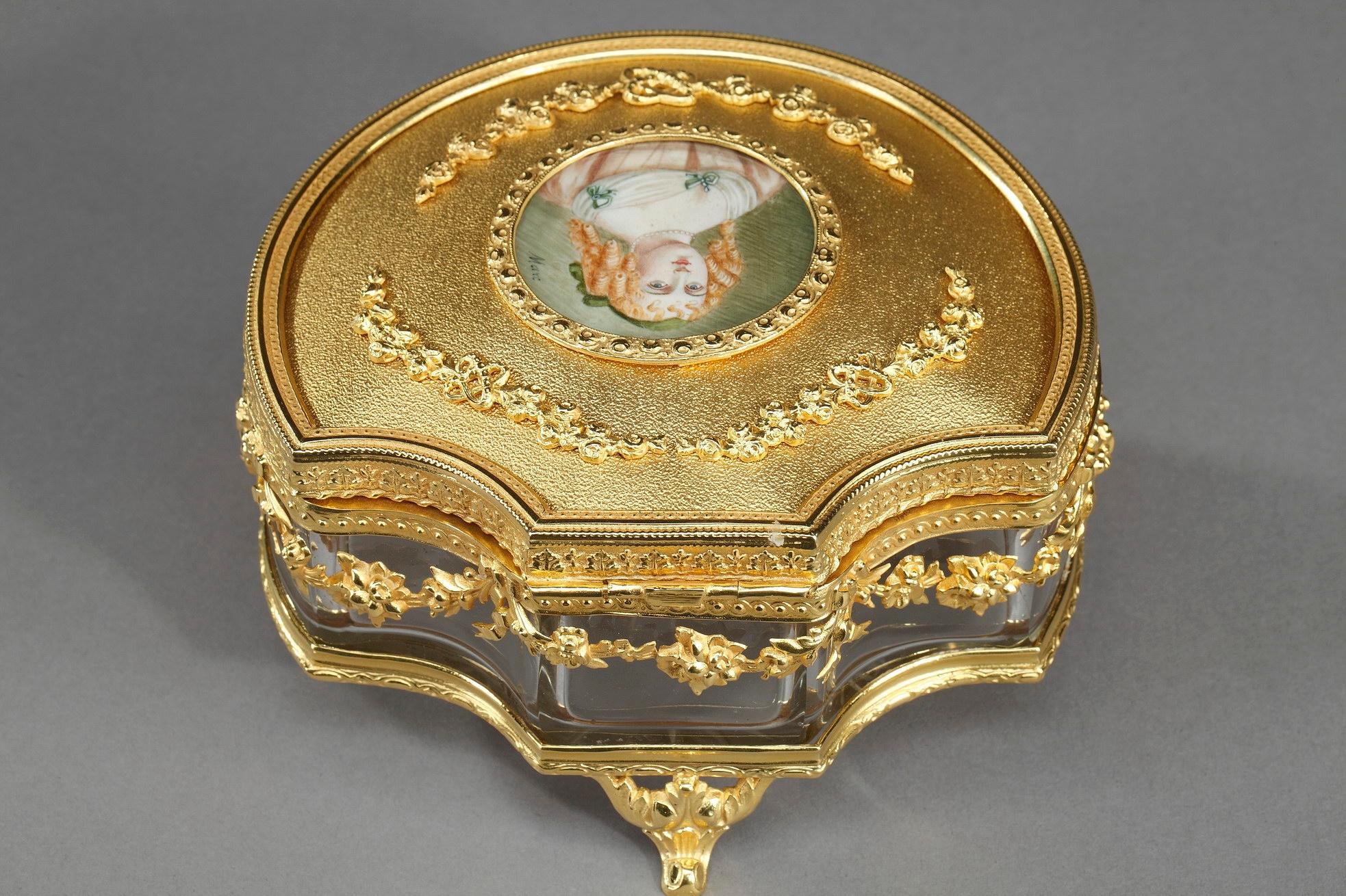 Gilt Jewelry Box with the Portrait of Madame de Sévigné For Sale