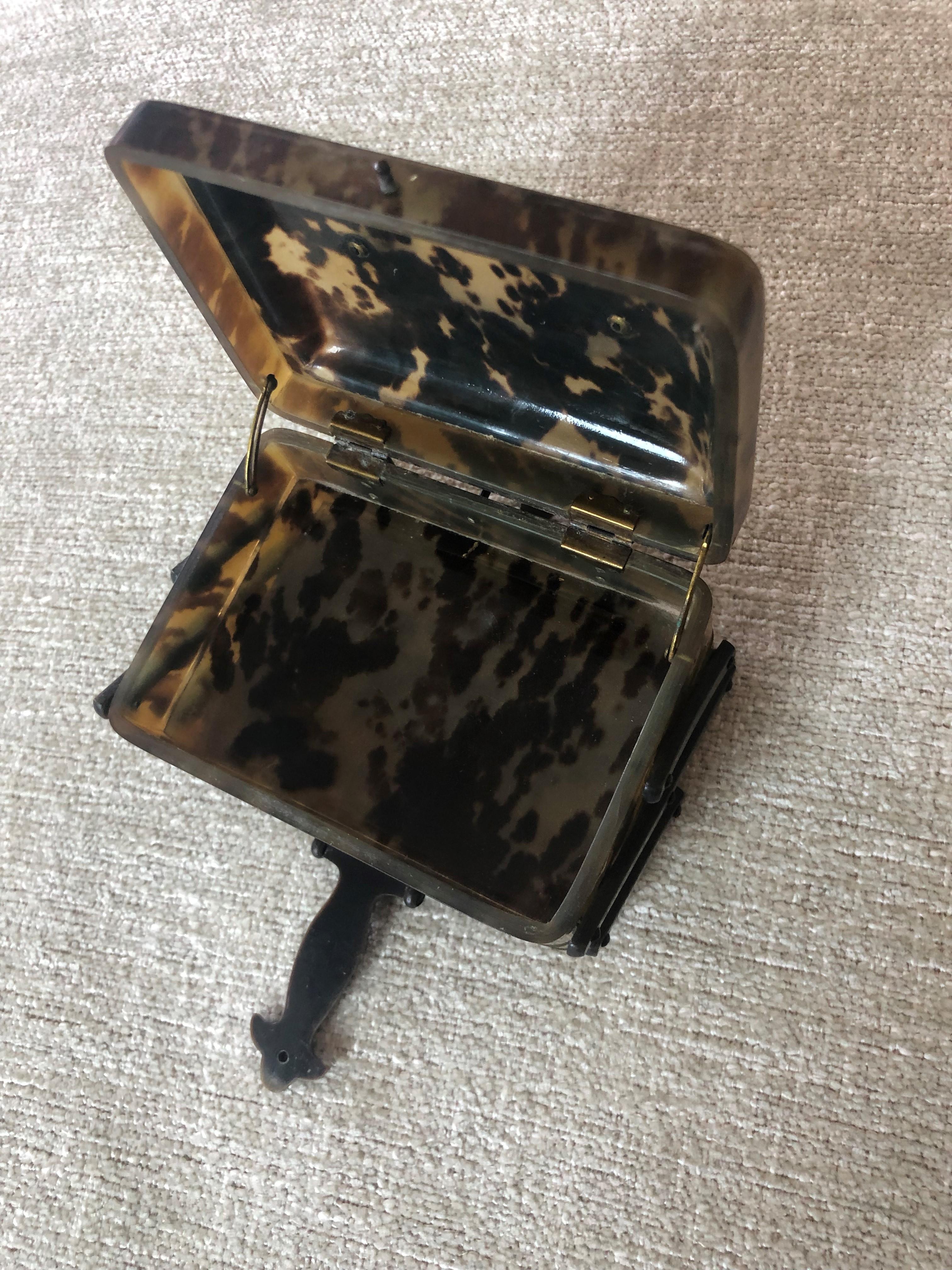 Faux Tortoiseshell Small Early 20th Century Layered Folding Jewelry Box w/Clasp For Sale 3