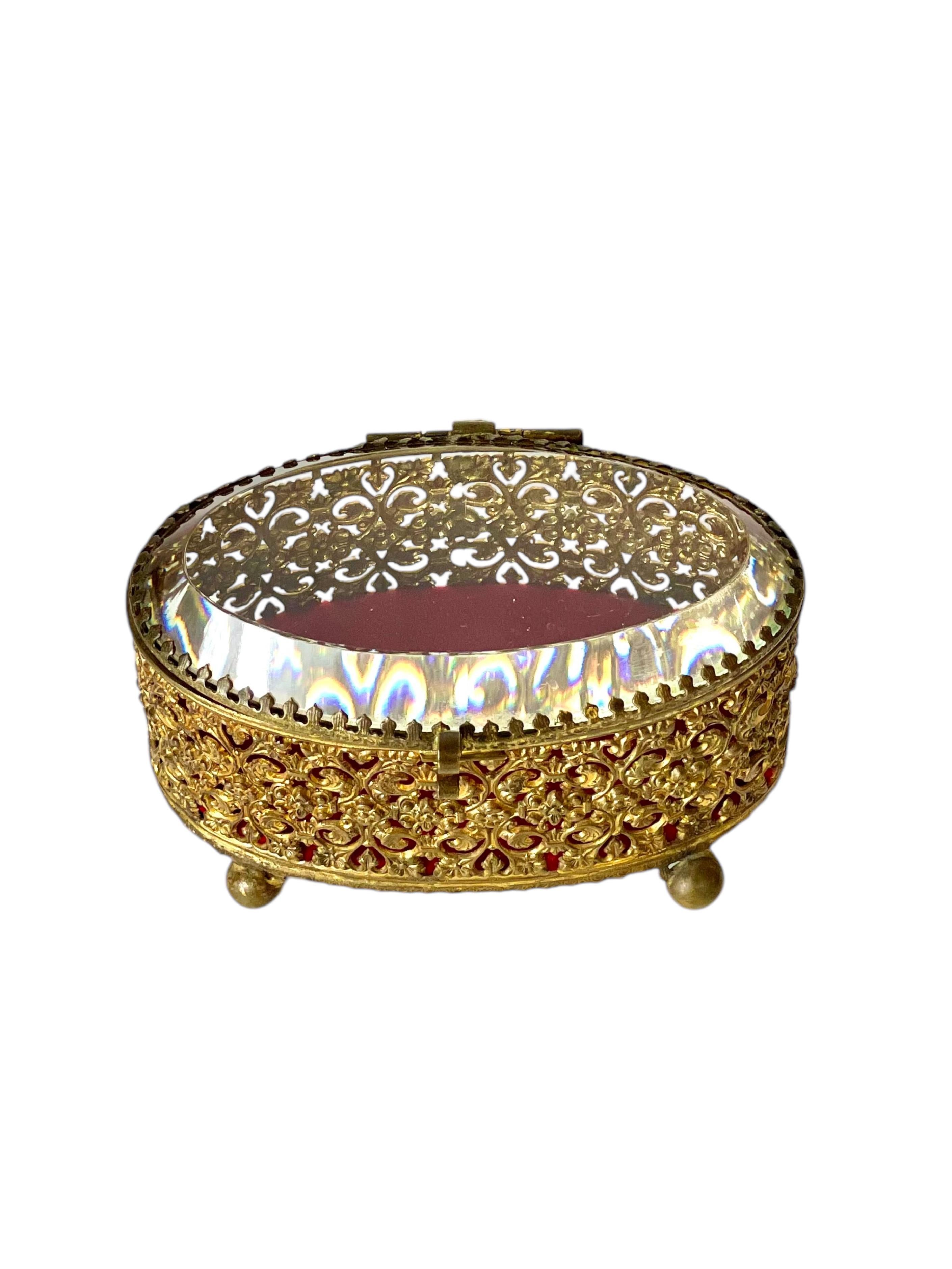 French Jewelry Casket in Gilt Bronze and Beveled Glass, 19th Century For Sale