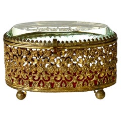 Jewelry Casket in Gilt Bronze and Beveled Glass, 19th Century