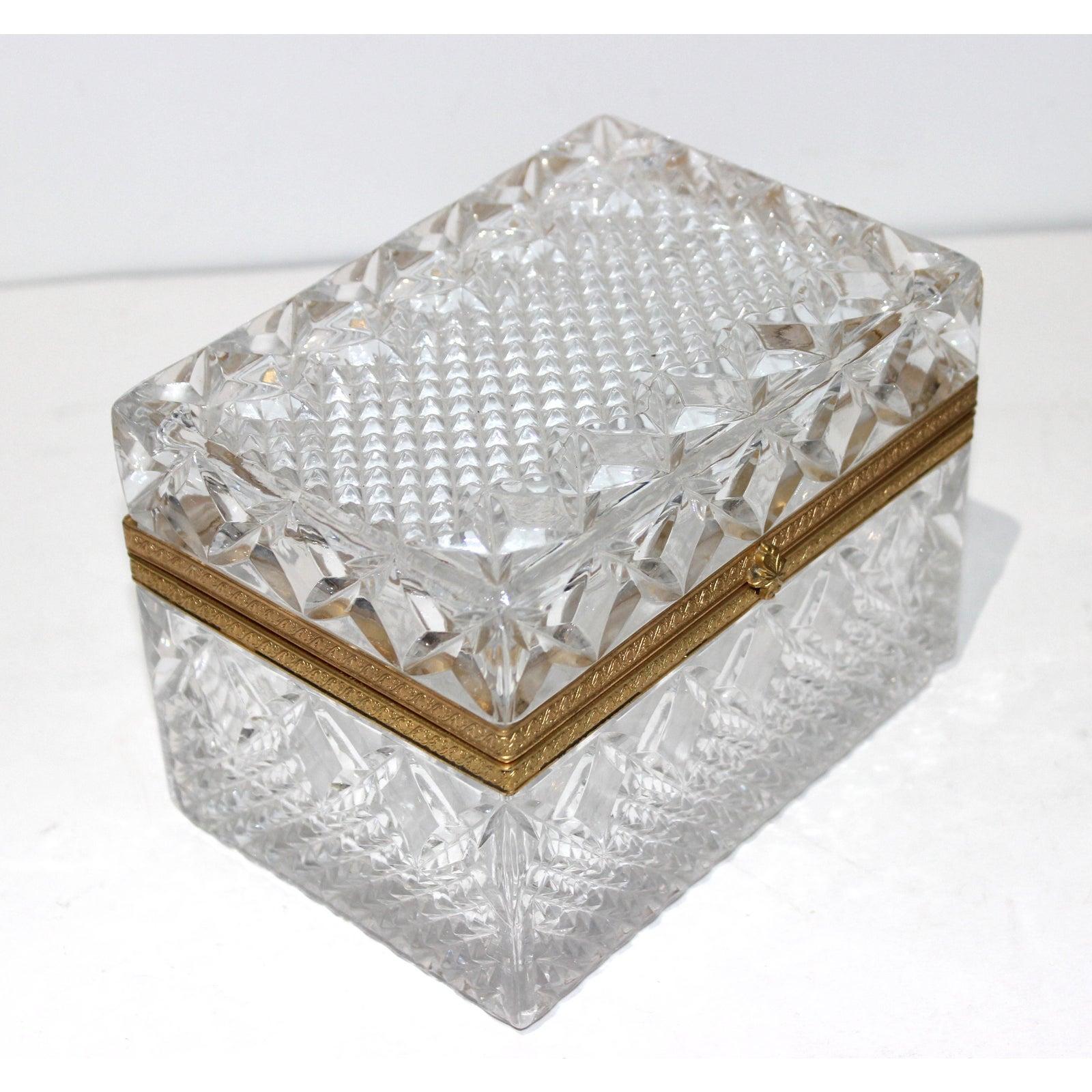 Jewelry Casket or Box of Faceted Lead Crystal and Gilt Bronze 6