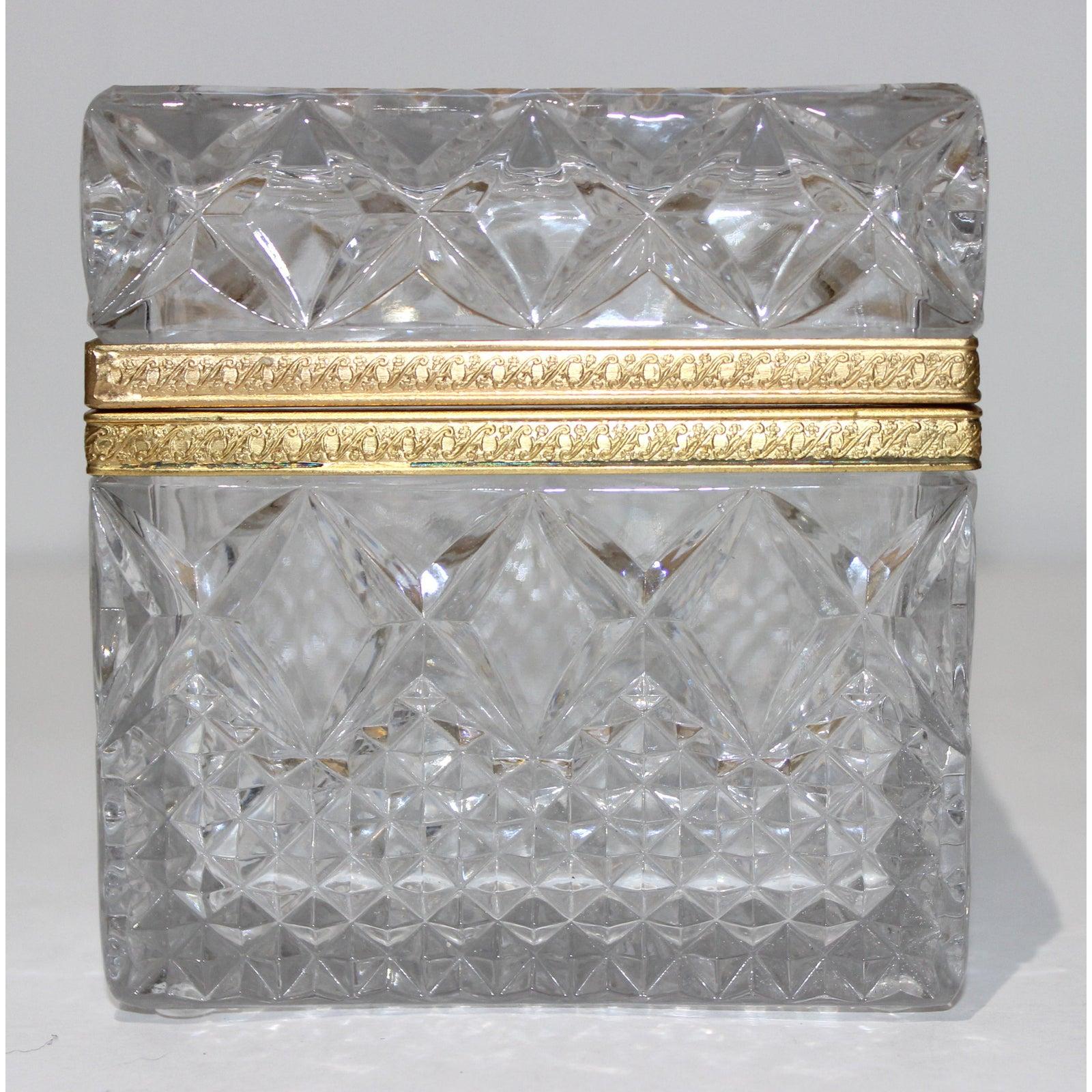 Jewelry Casket or Box of Faceted Lead Crystal and Gilt Bronze In Good Condition In West Palm Beach, FL