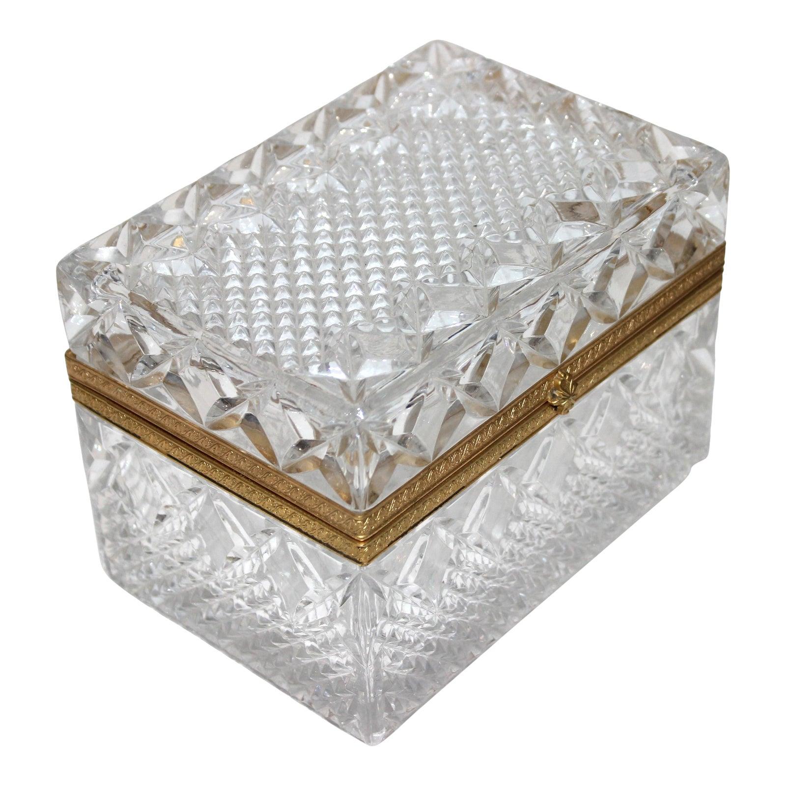 Jewelry Casket or Box of Faceted Lead Crystal and Gilt Bronze