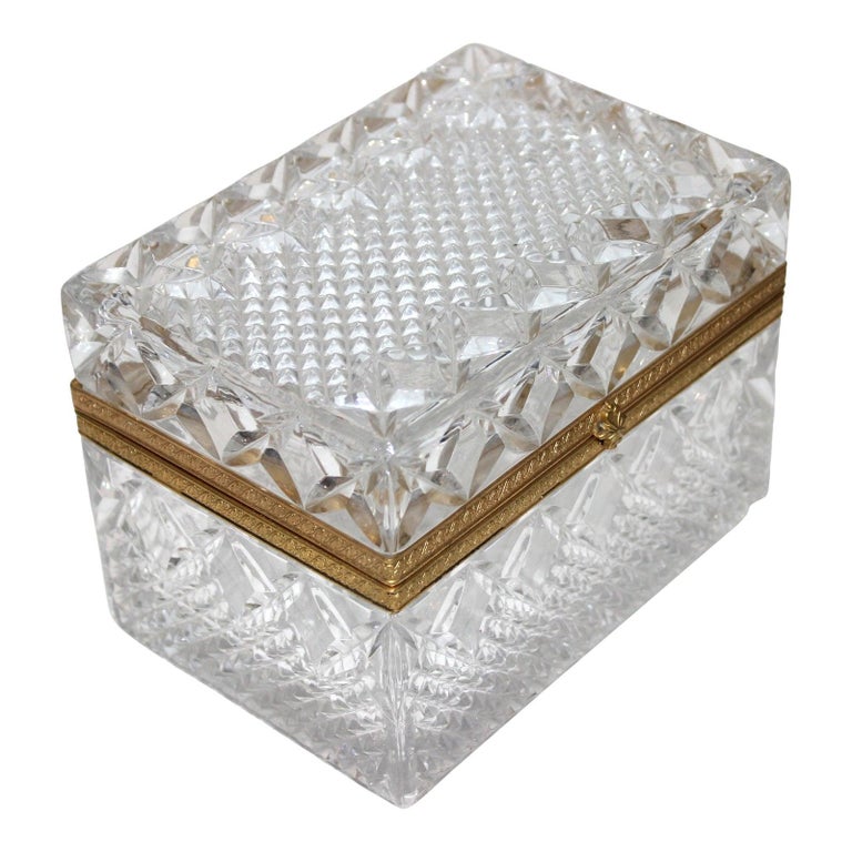 headdress detail crystal trinket box crystal jewelry box crystal chest crystal display vintage crystal box glass jewelry box
