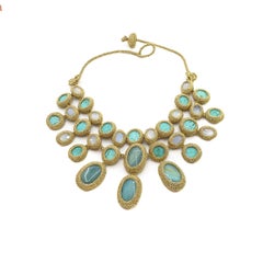 Jewelry Collar Necklace Couture Gold Turquoise Crystal Bold One OfA Kind Luxury