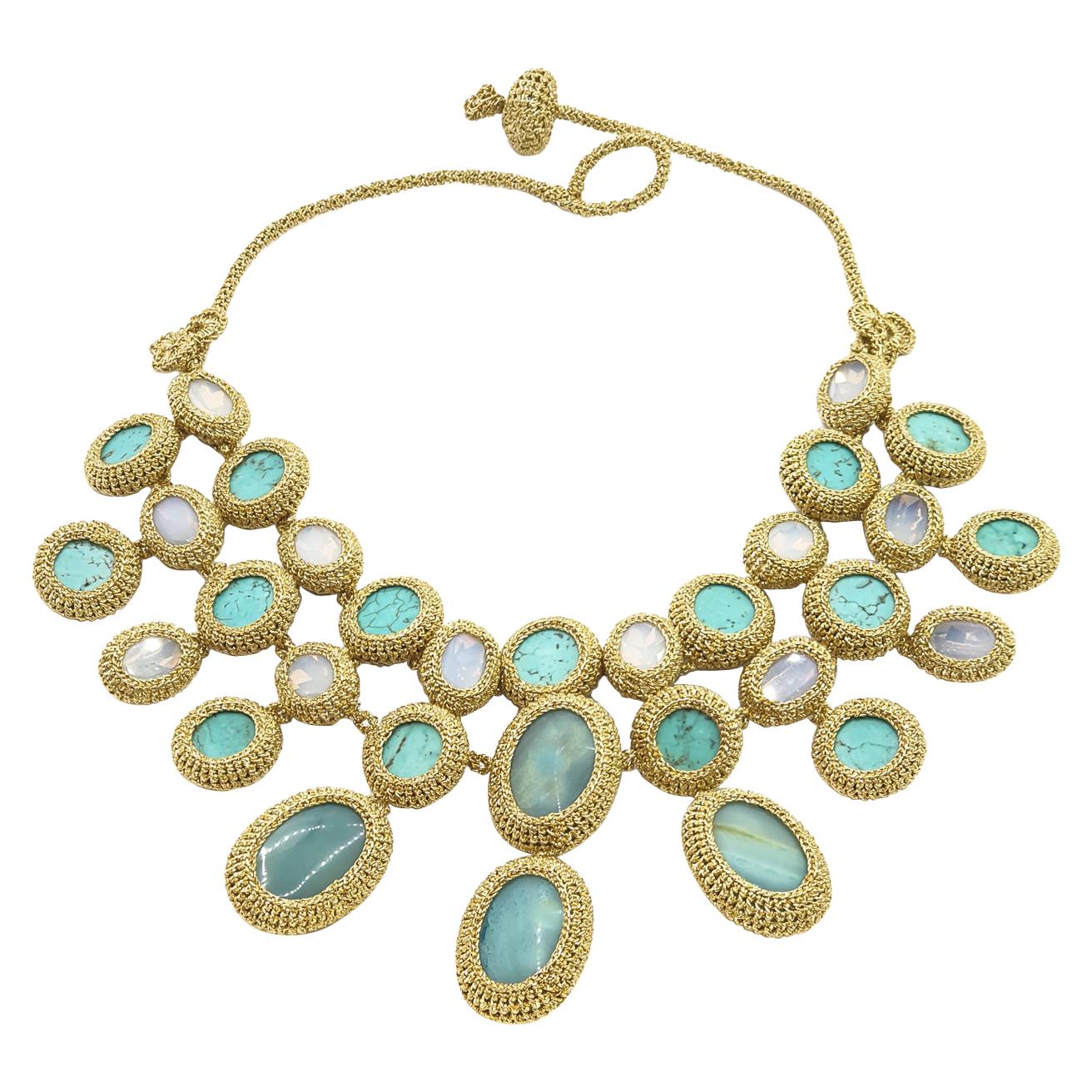 Jewelry Collar Necklace Couture Gold Turquoise Crystal Bold One OfA
