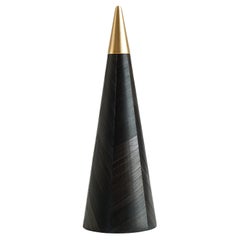 Jewelry Holder Minimalistic Black Cone Brass Straw Marquetry Art Deco