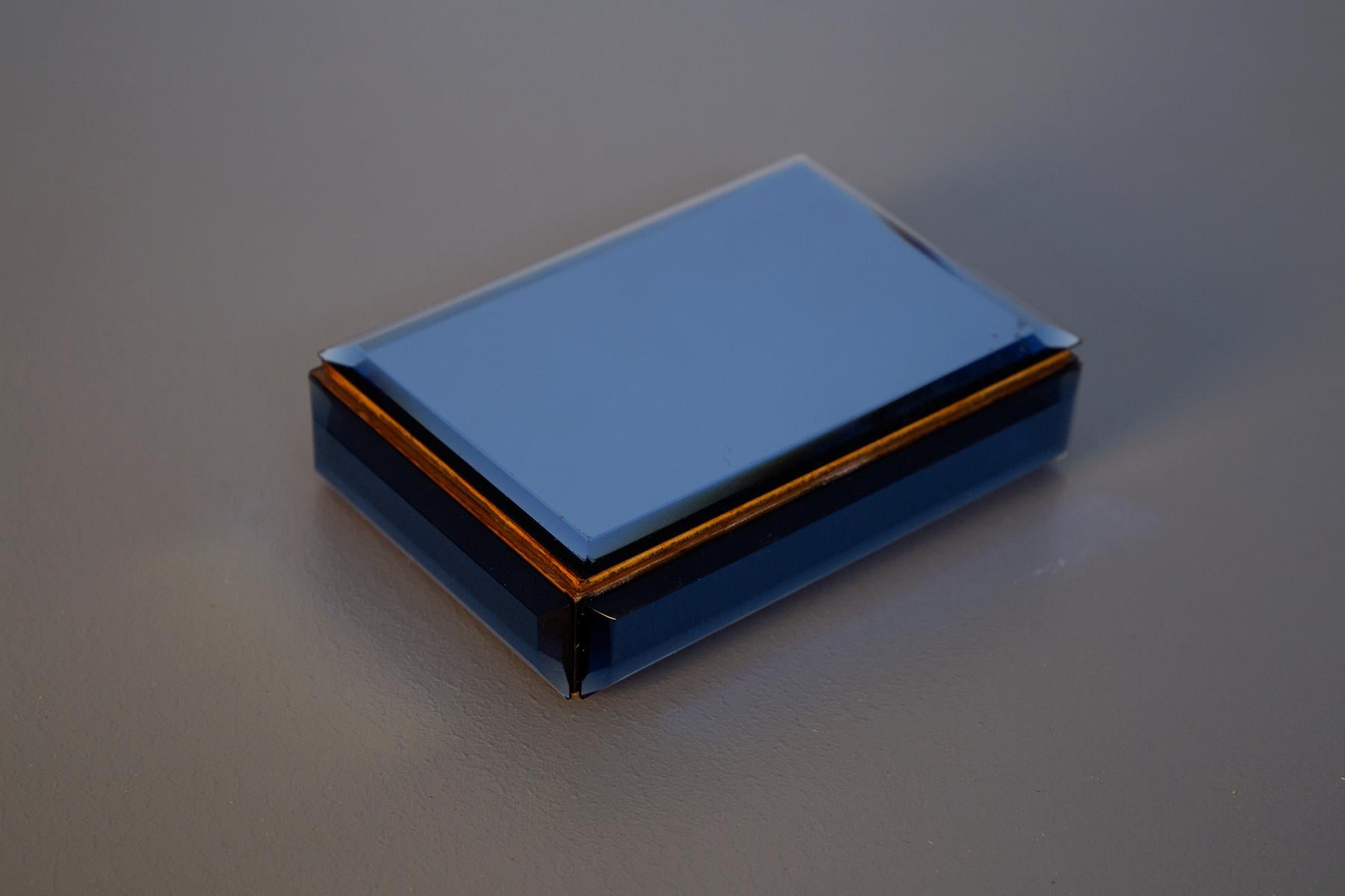 Mid-Century Modern Jewelry Italian Box by Fontana Arte in Blue Art Glass, 1950s