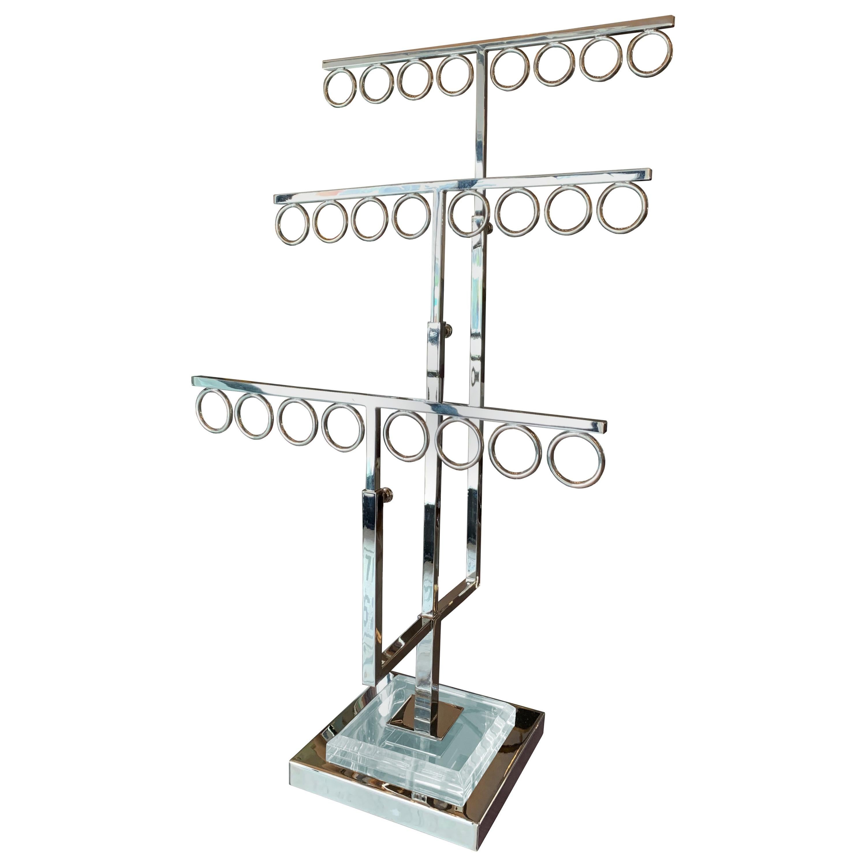 Jewelry/Tie Holder in Lucite and Polished Nickel by Charles Hollis Jones