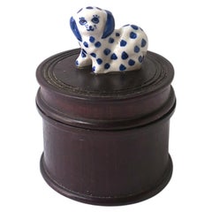 Jewelry Trinket Box with Porcelain Dog Blue and White, Mid-20th Century
