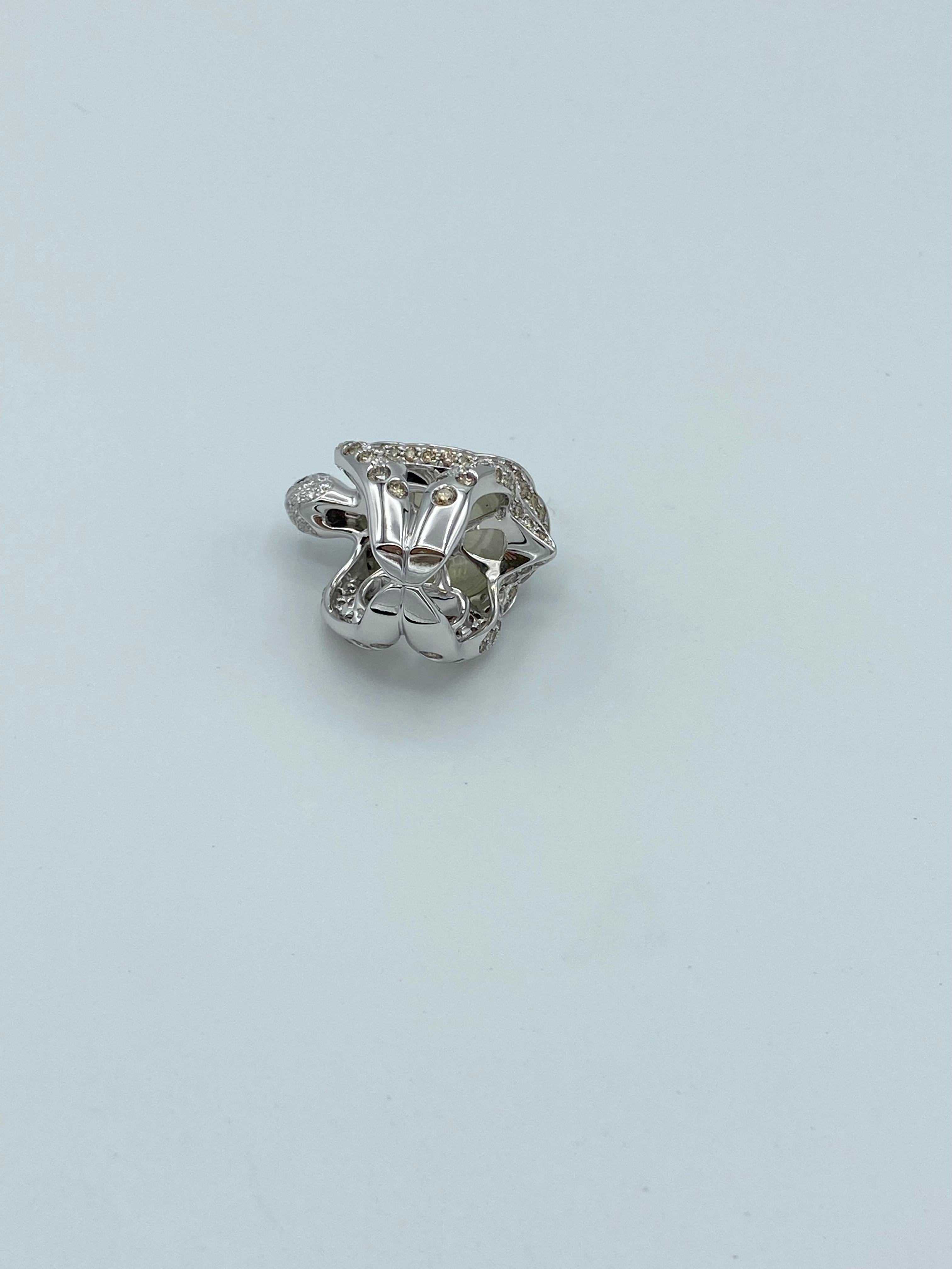 Jewelry Turtle Black Brown White Diamond Hard Stone Adularia 18 Karat Gold Ring For Sale 4