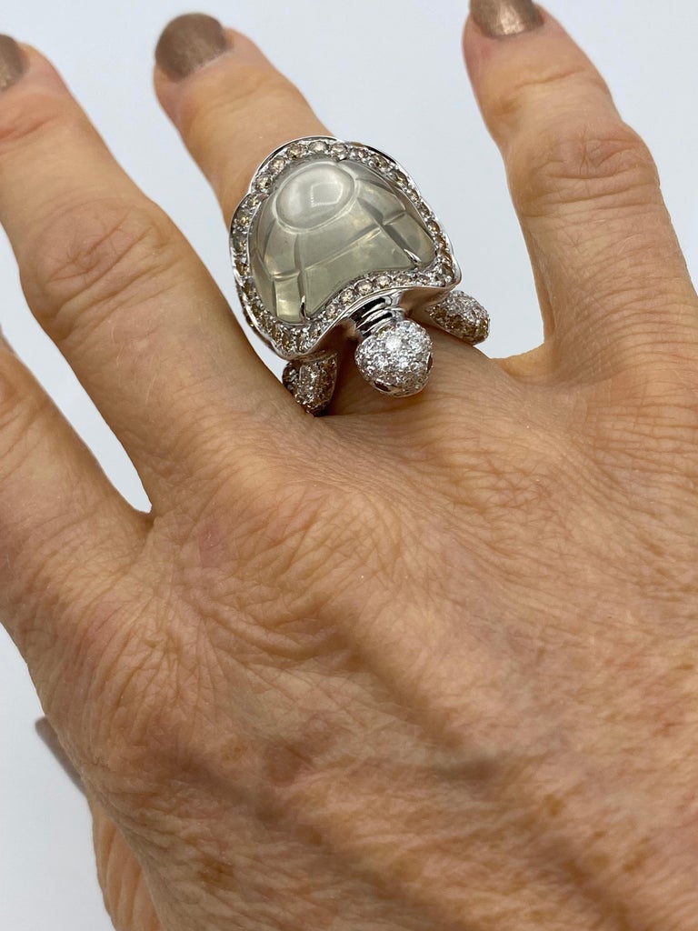 Jewelry Turtle Black Brown White Diamond Hard Stone Adularia 18 Karat Gold  Ring For Sale at 1stDibs