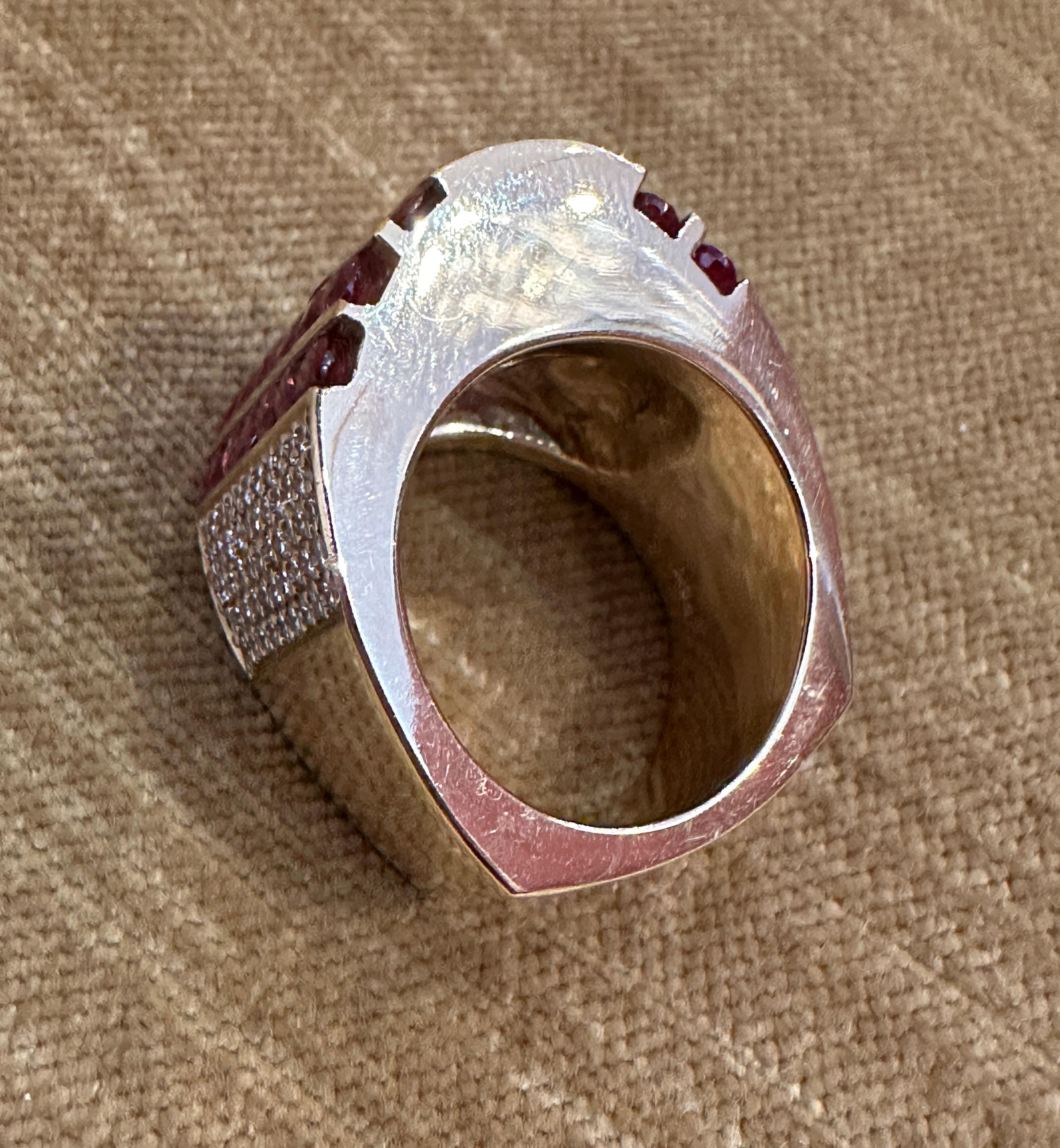 Jewels by Gauthier Wide Band Diamond and Ruby Ring in 14k Yellow Gold In Excellent Condition For Sale In La Jolla, CA