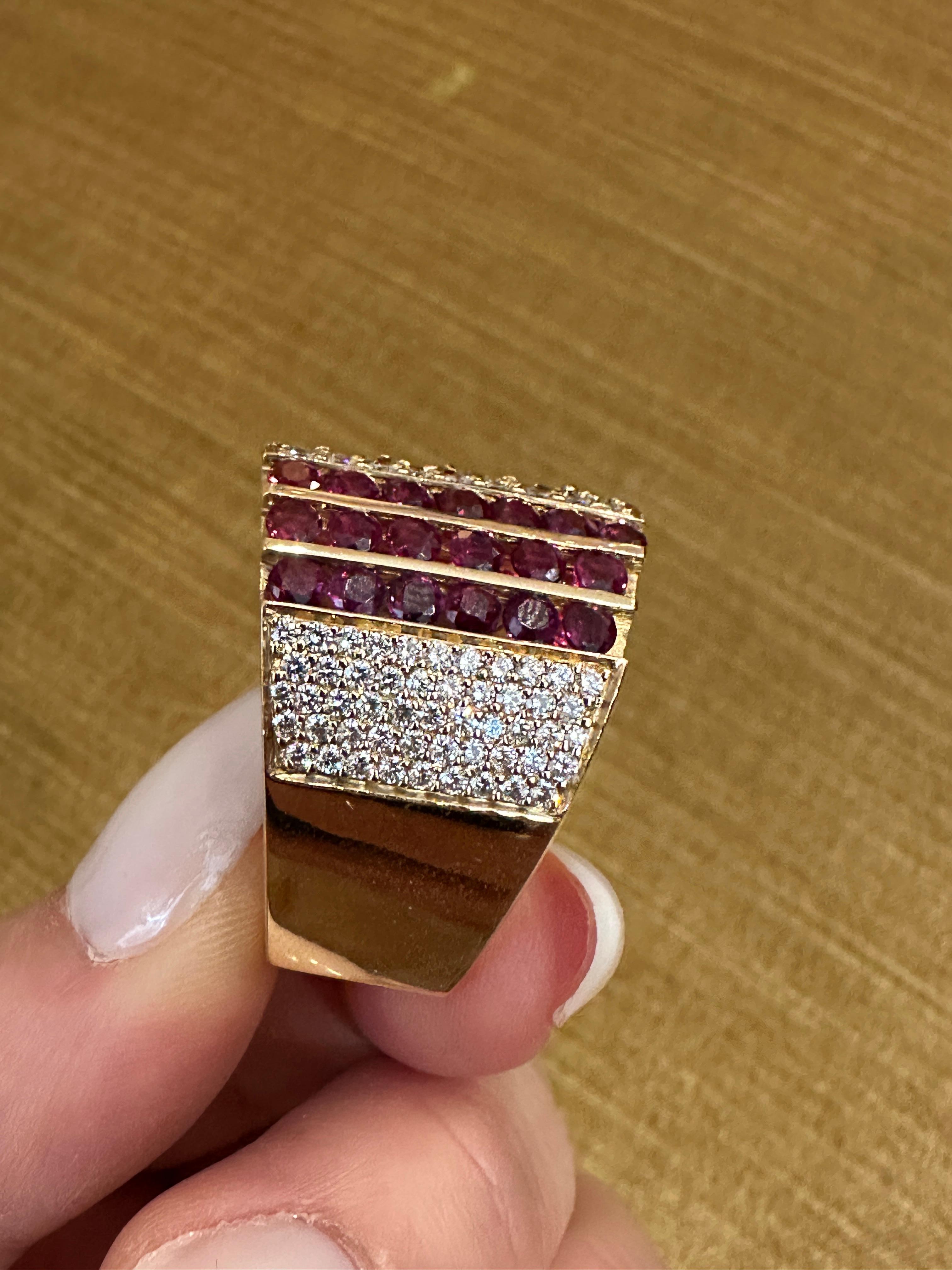 Jewels by Gauthier Wide Band Diamond and Ruby Ring in 14k Yellow Gold For Sale 4