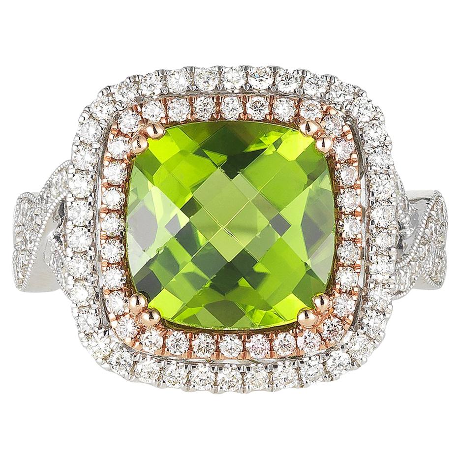 Jewels by Jacob White Gold and Peridot Ring with Rose Gold Accents