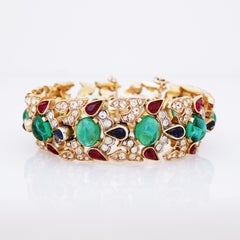 Jewels of India Emerald, Sapphire & Ruby Mughal Bracelet By Crown Trifari, 1960s