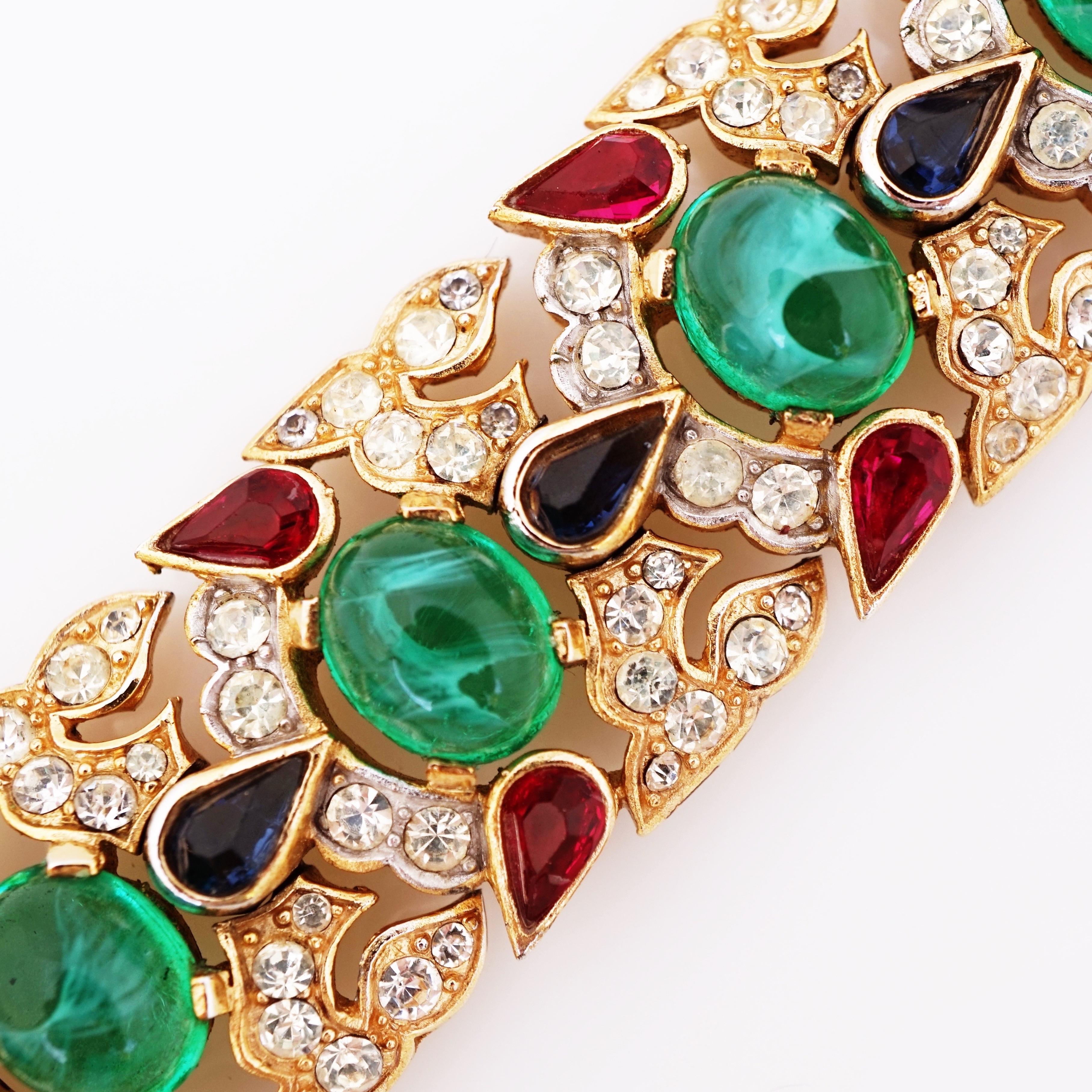 Modern Jewels of India Emerald, Sapphire & Ruby Mughal Bracelet By Crown Trifari, 1960s