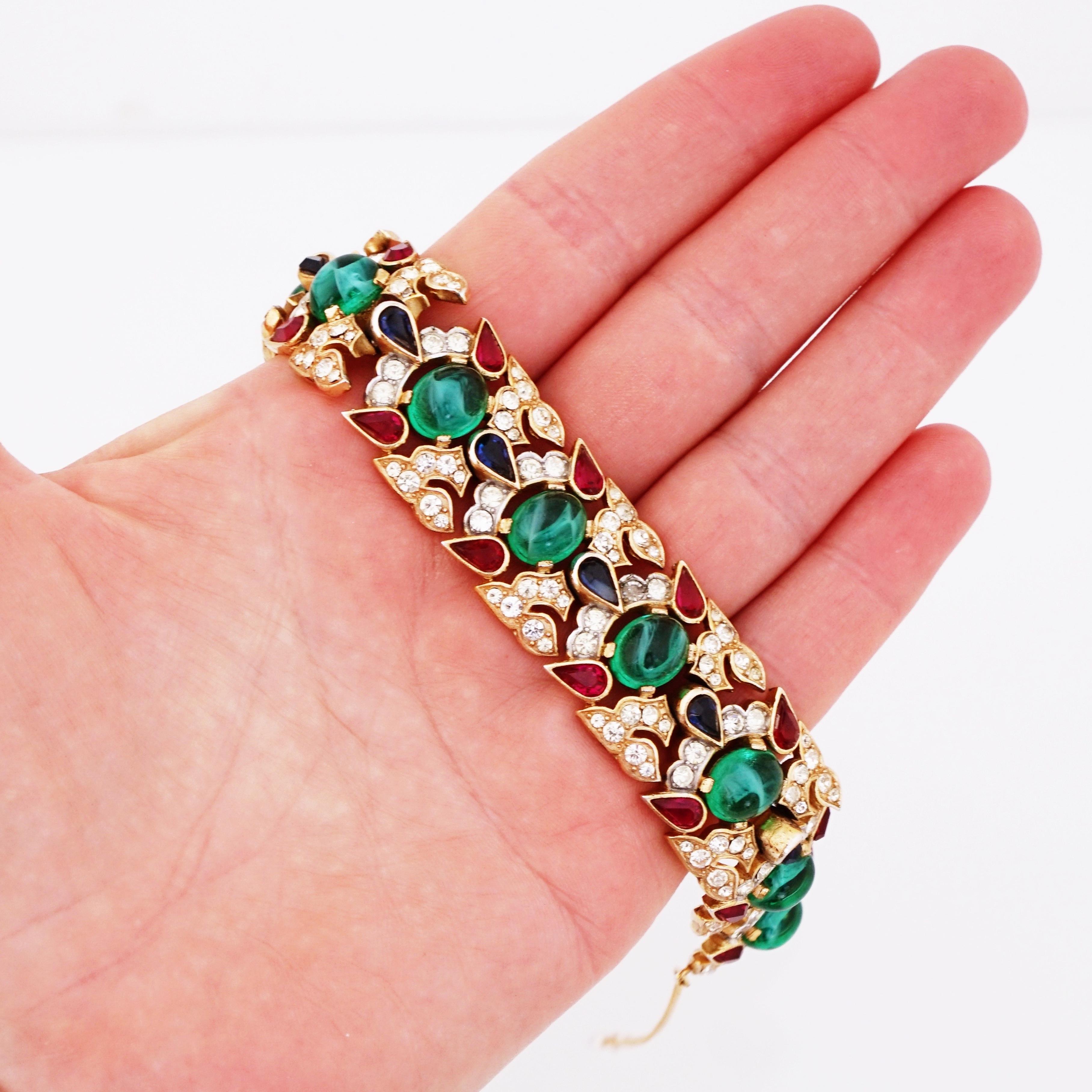 Jewels of India Emerald, Sapphire & Ruby Mughal Bracelet By Crown Trifari, 1960s 1