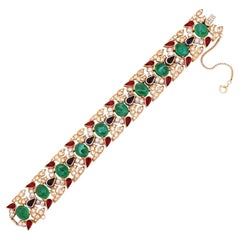 Jewels of India Emerald, Sapphire & Ruby Mughal Bracelet By Crown Trifari, 1960s
