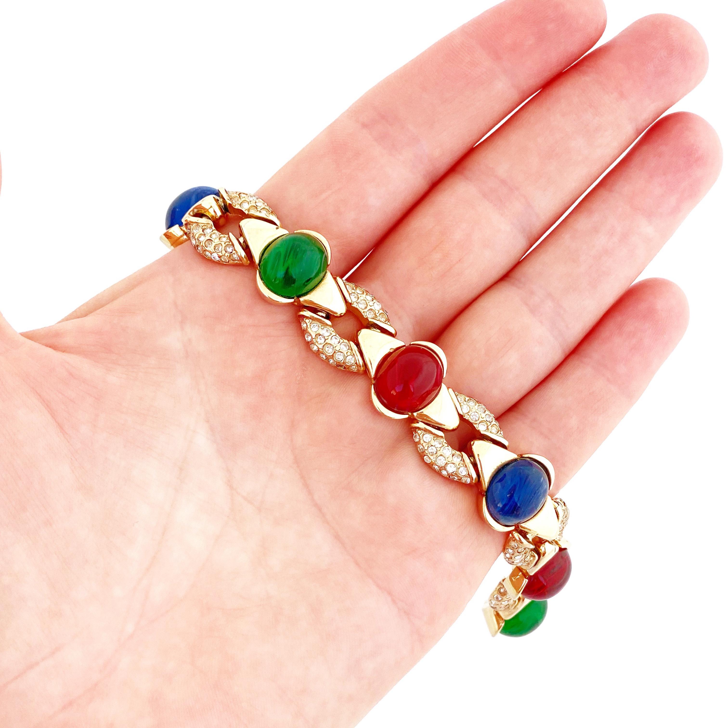 Modern Jewels Of India Mughal Gripoix Glass Bracelet With Crystal Pavé, 1960s For Sale