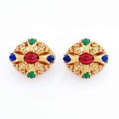 Jewels Of India Mughal Gripoix Glass Earrings By Ciner, 1950s