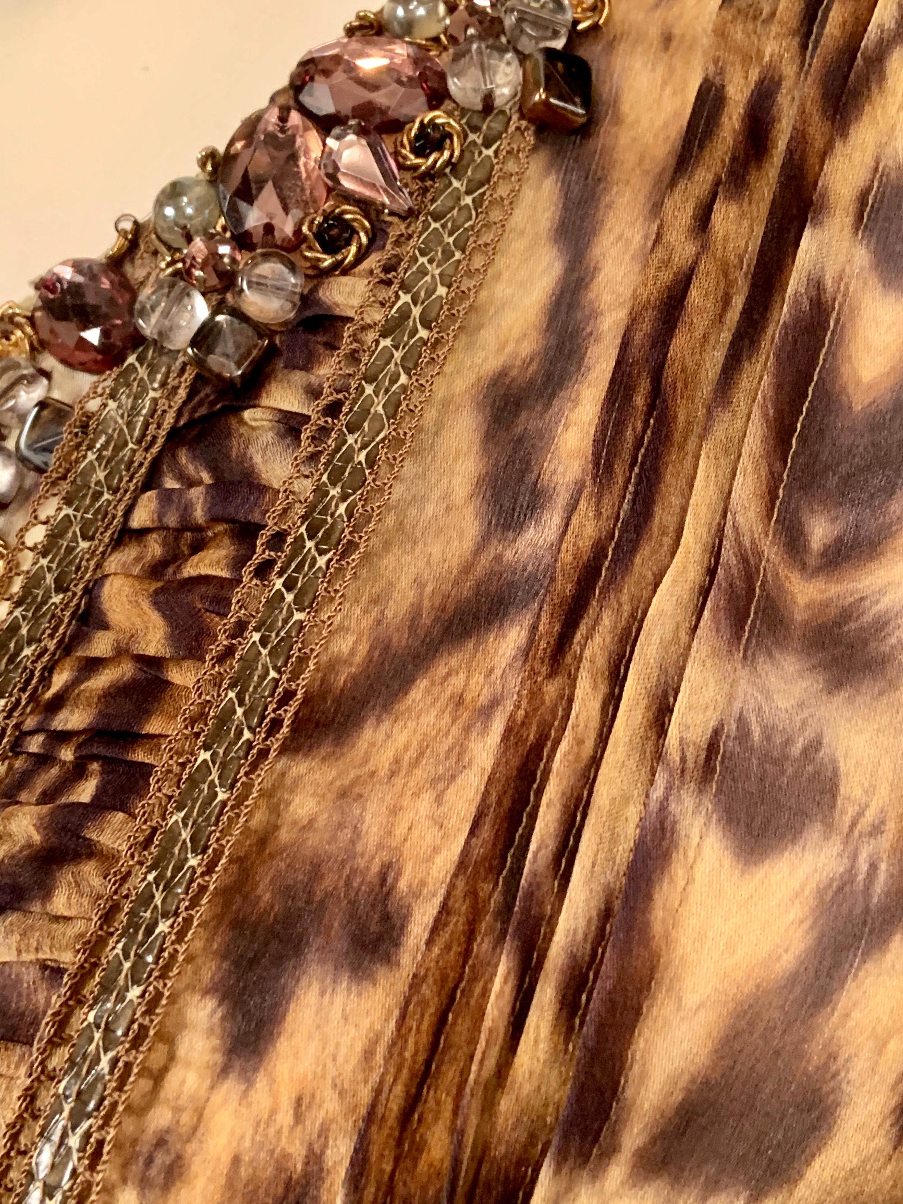Oscar de la Renta Animal Print Silk Chiffon Blouse Jewels, Snakeskin, Pin Tucks In Excellent Condition For Sale In New Hope, PA