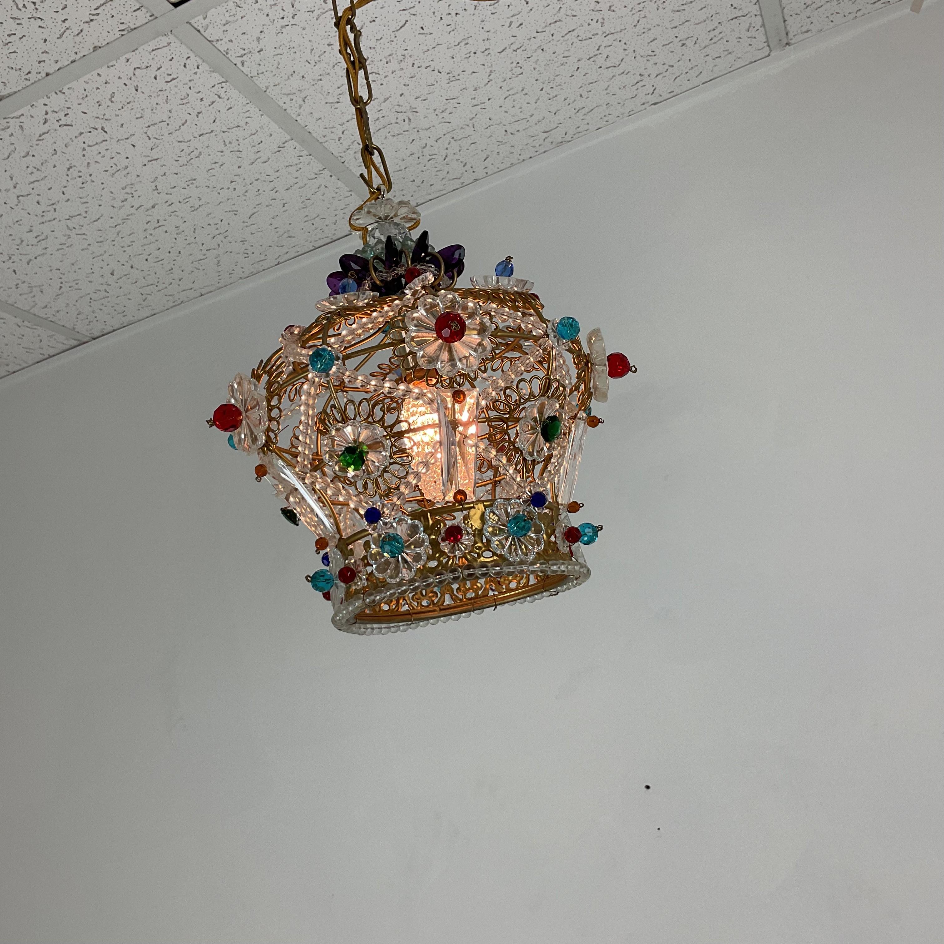 Jewel Tone all Glass Bead and Rosetta Crown with Metal Frame For Sale 4
