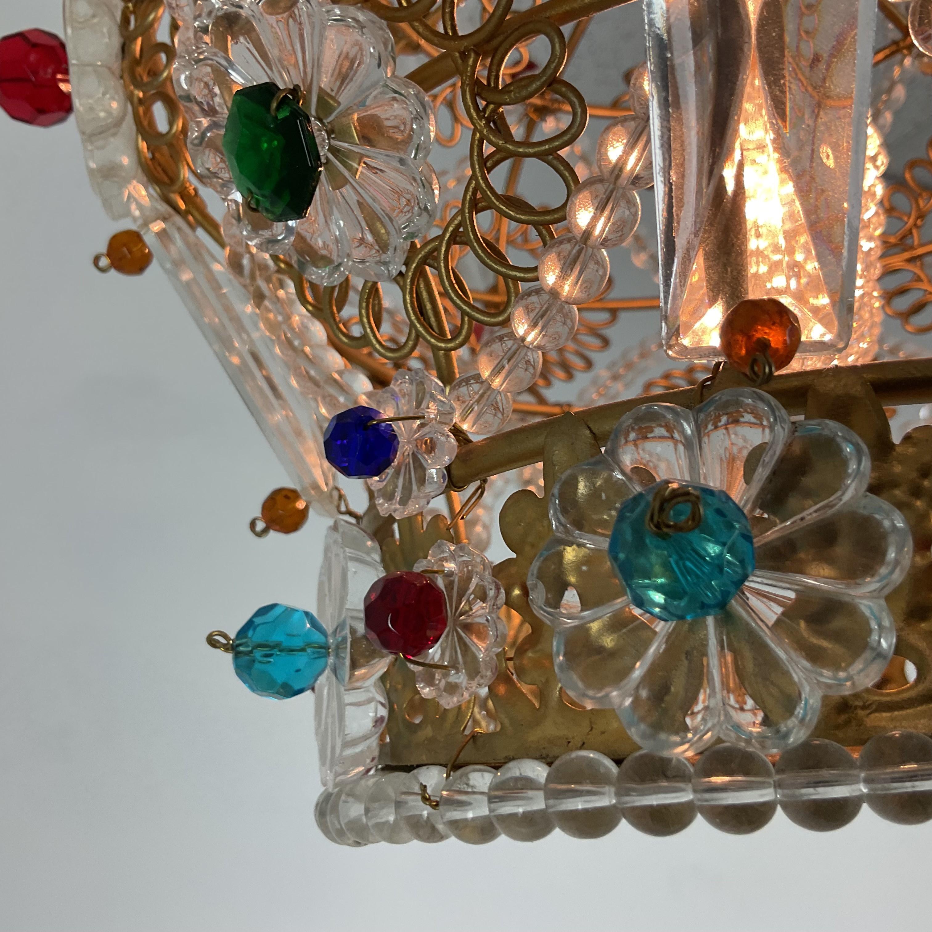 Jewel Tone all Glass Bead and Rosetta Crown with Metal Frame For Sale 5