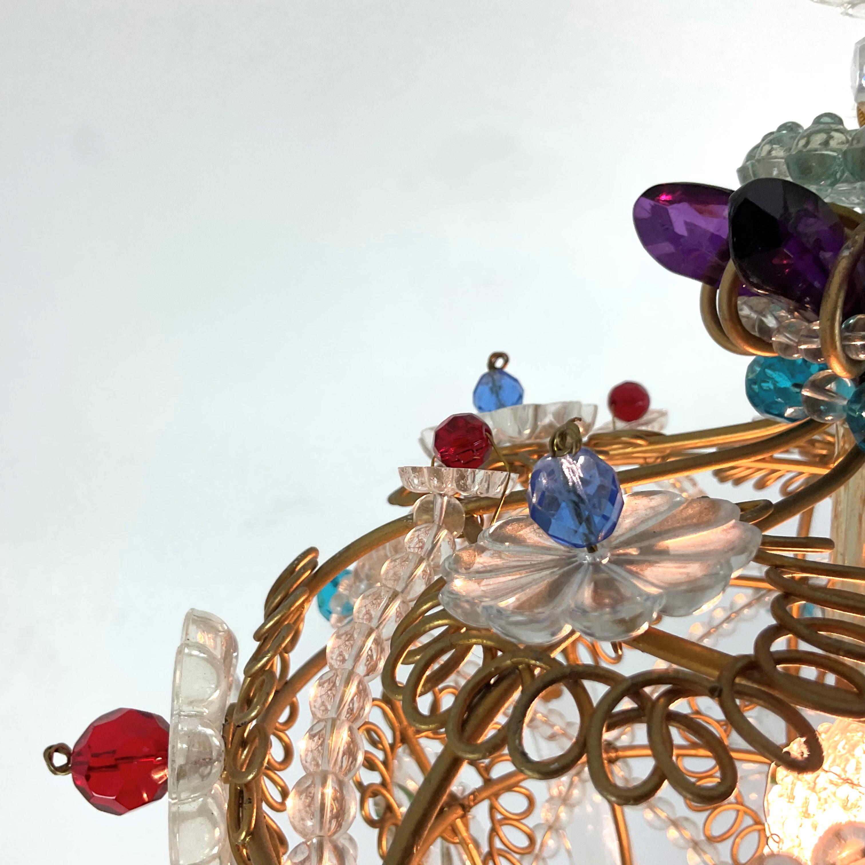 Jewel Tone all Glass Bead and Rosetta Crown with Metal Frame In Good Condition For Sale In West Palm Beach, FL