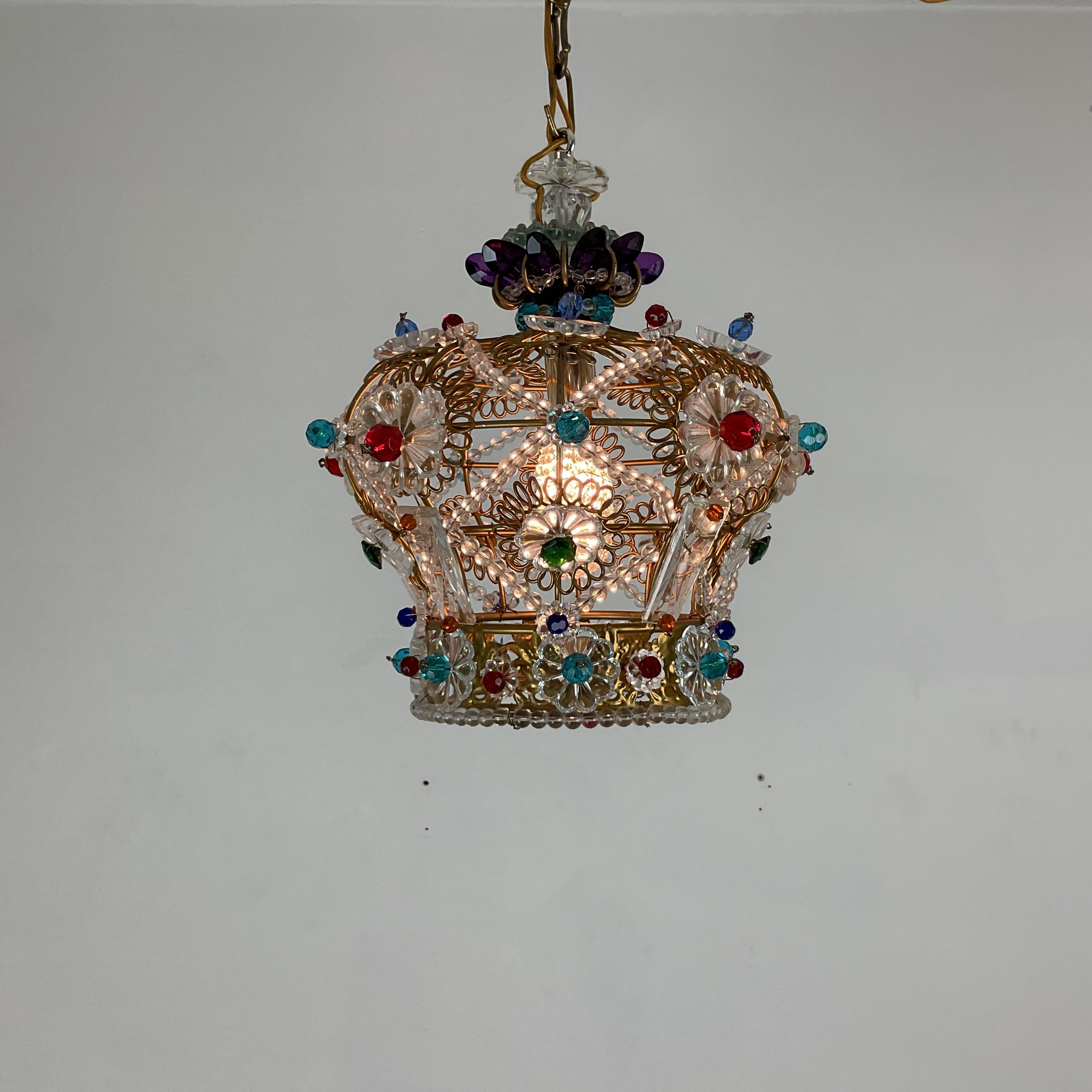 Jewel Tone all Glass Bead and Rosetta Crown with Metal Frame For Sale 2