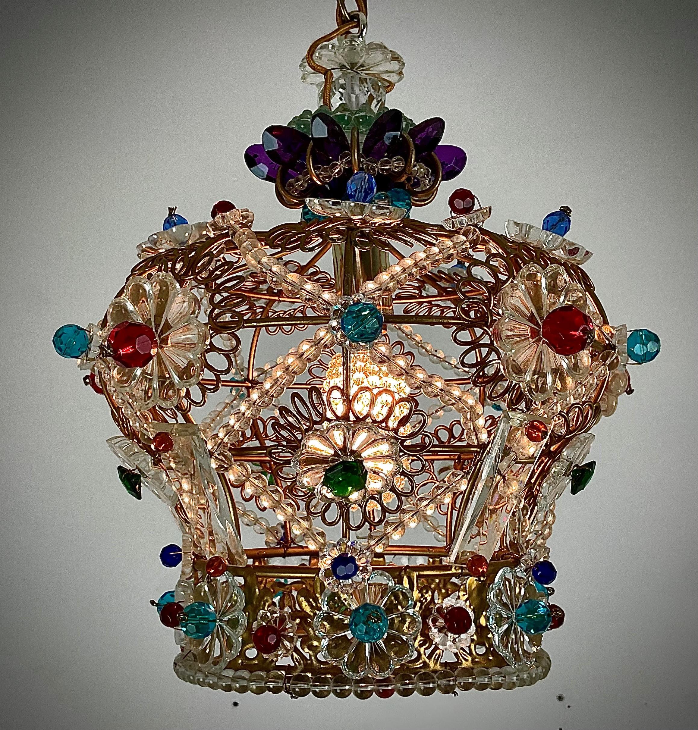 Jewel Tone all Glass Bead and Rosetta Crown with Metal Frame For Sale 3