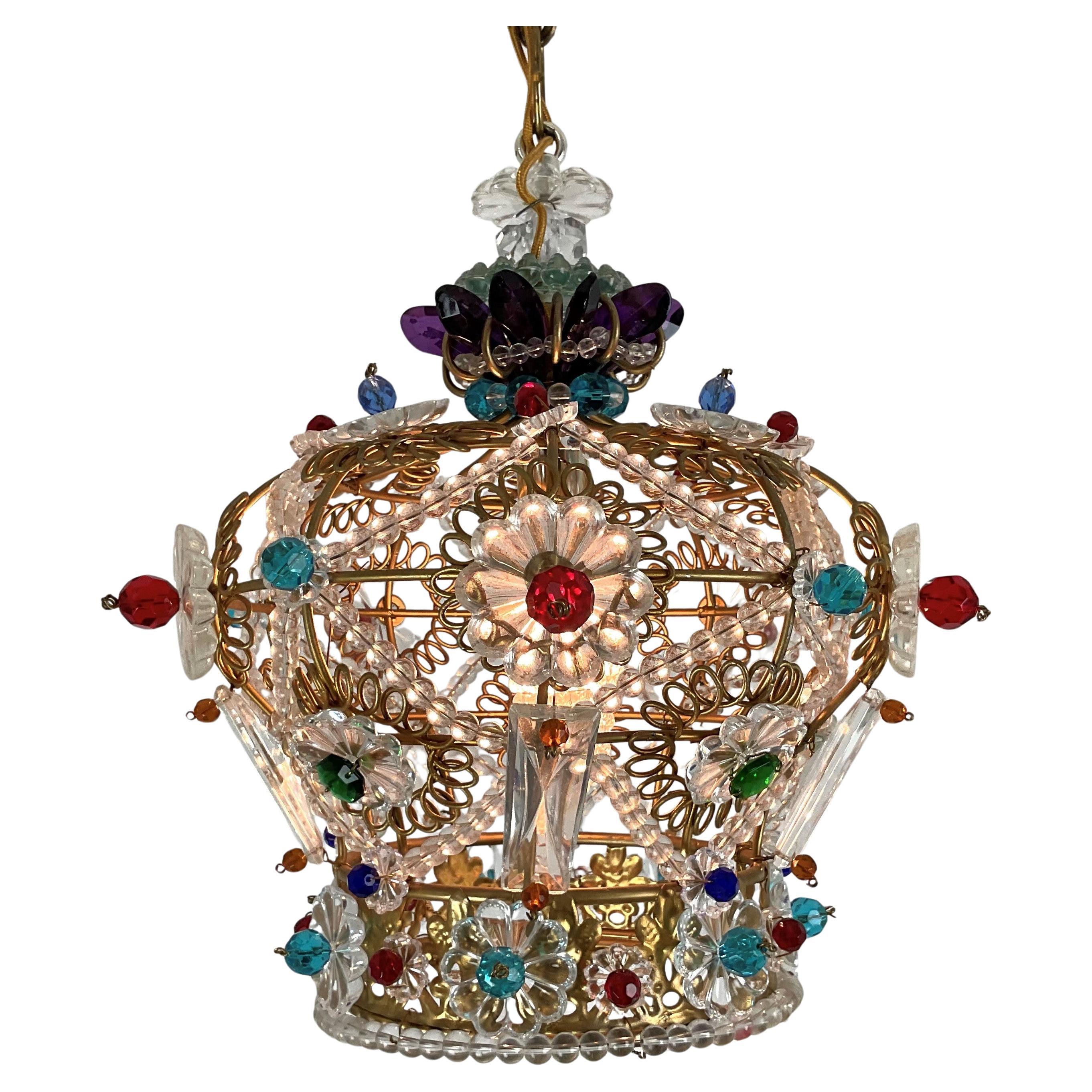 Jewel Tone all Glass Bead and Rosetta Crown with Metal Frame For Sale