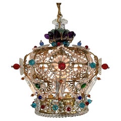 Vintage Jewel Tone all Glass Bead and Rosetta Crown with Metal Frame