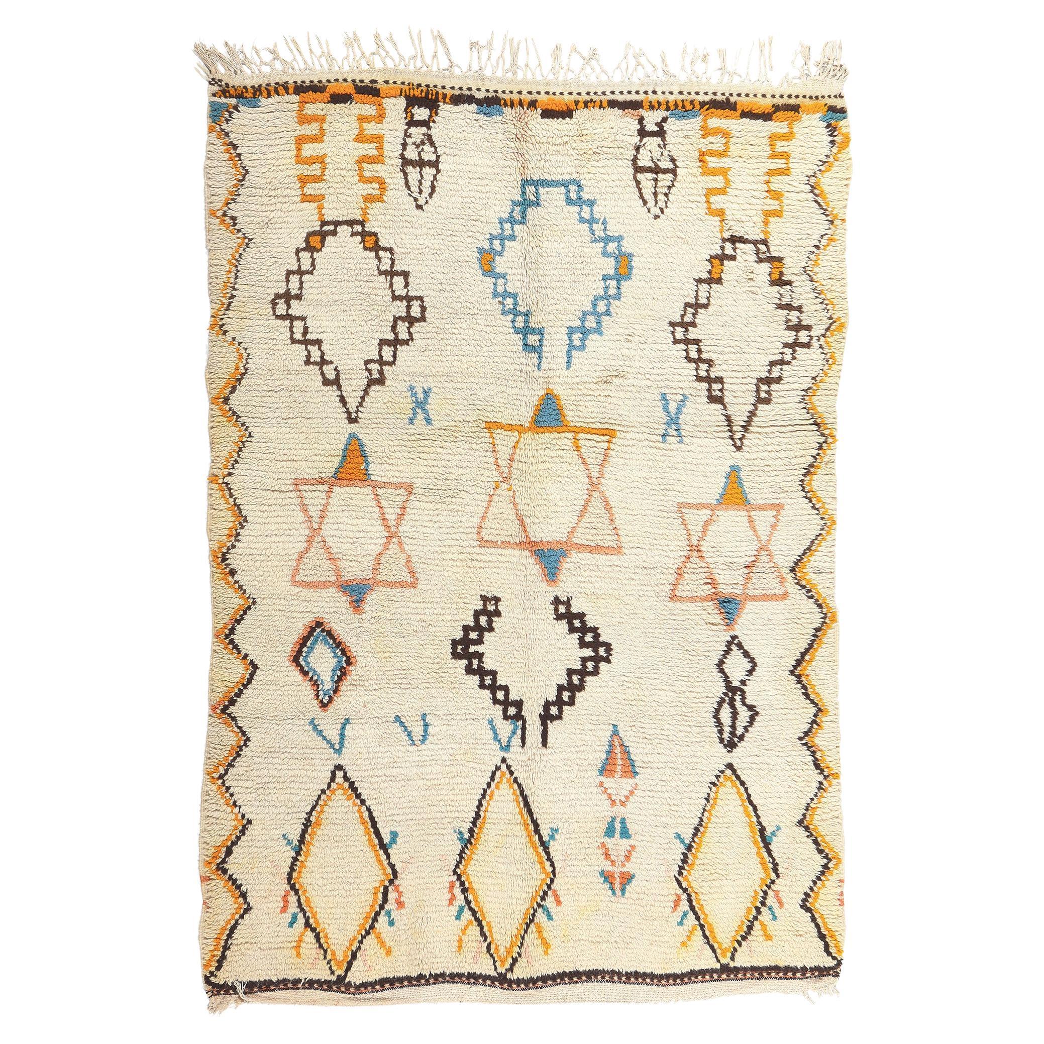 Vintage Moroccan Azilal Rug, Judaica Enchantment Meets Cozy Hygge For Sale