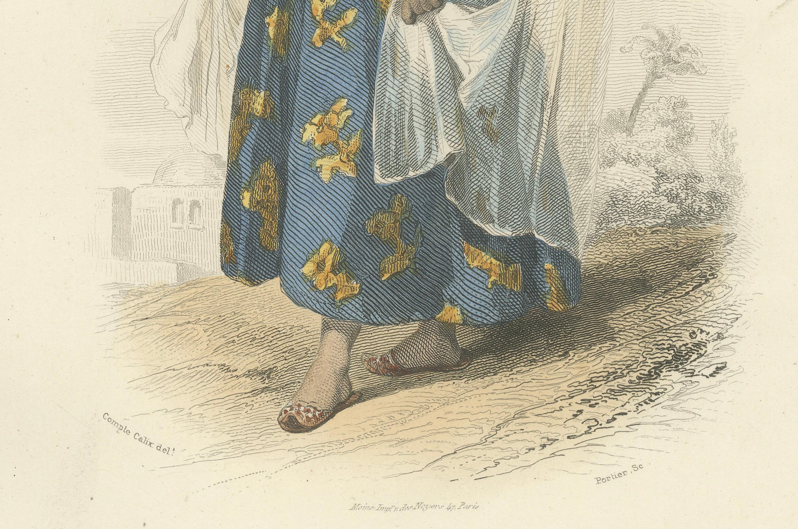 French Jewish Bride Print Algeria 1853 by Compte-Calix – Hand-Colored Lithograph For Sale