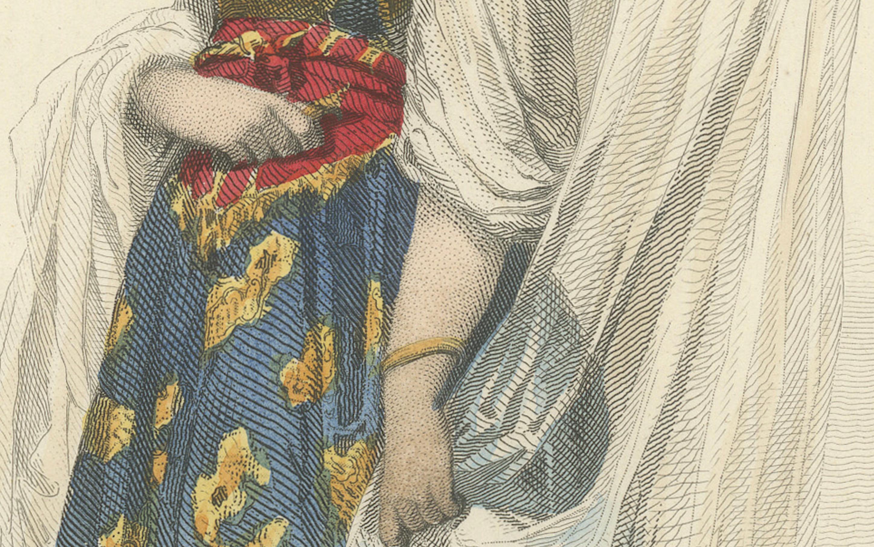 Jewish Bride Print Algeria 1853 by Compte-Calix – Hand-Colored Lithograph In Good Condition For Sale In Langweer, NL
